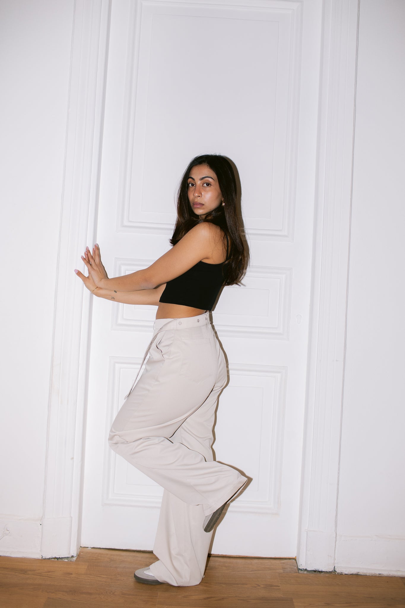 Studded Belt Pants - Cream