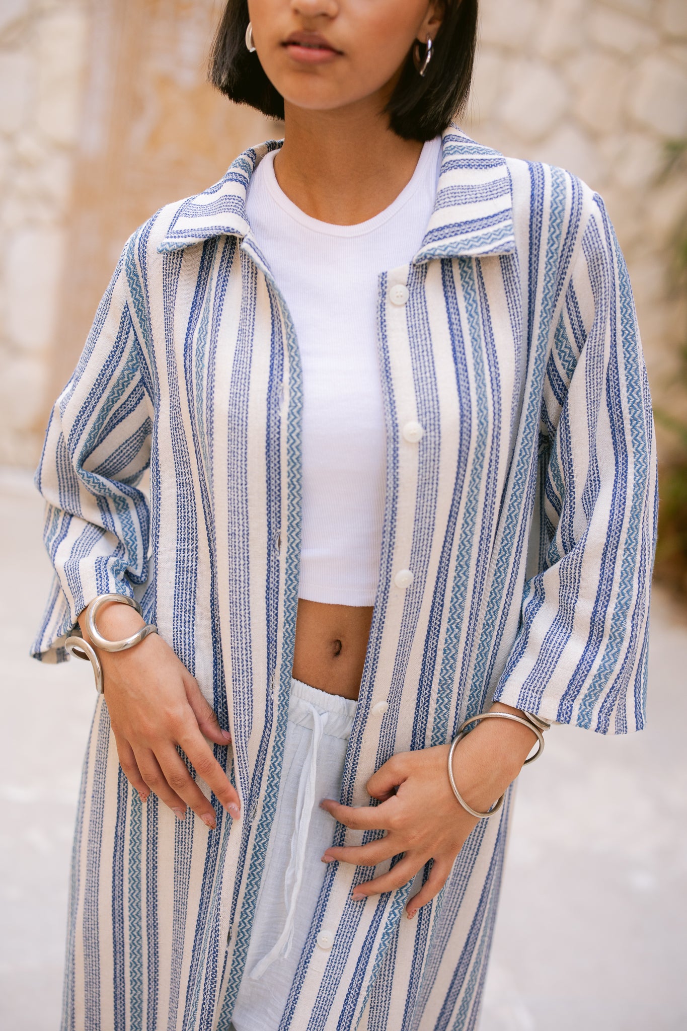 Striped Shirt Dress - Ocean Blue