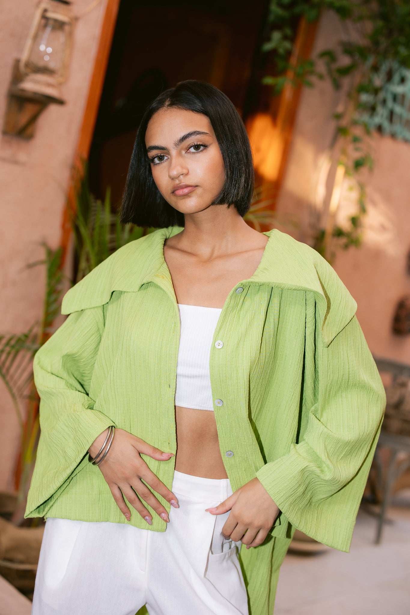 Waffle Knit Shirt - Apple Green