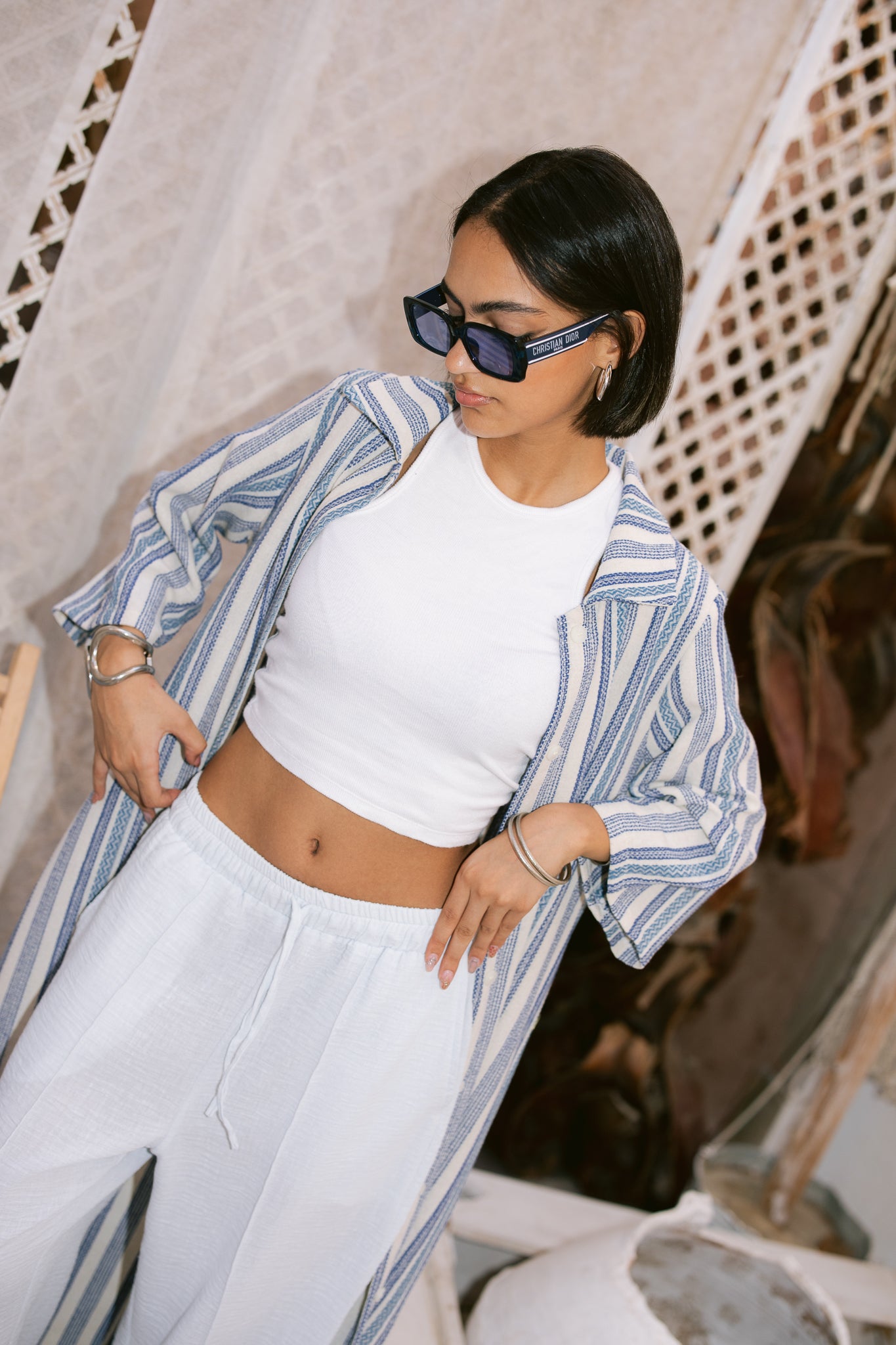 Striped Shirt Dress - Ocean Blue