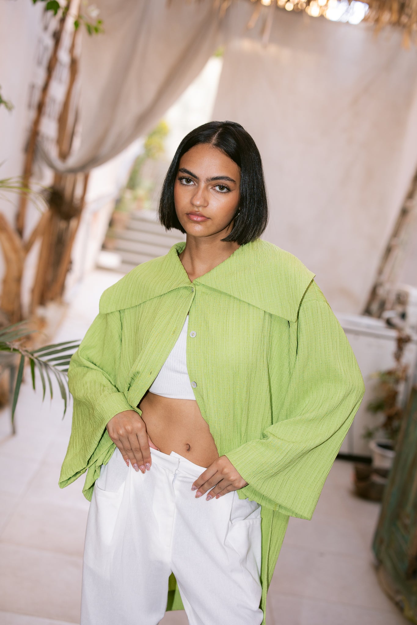 Waffle Knit Shirt - Apple Green