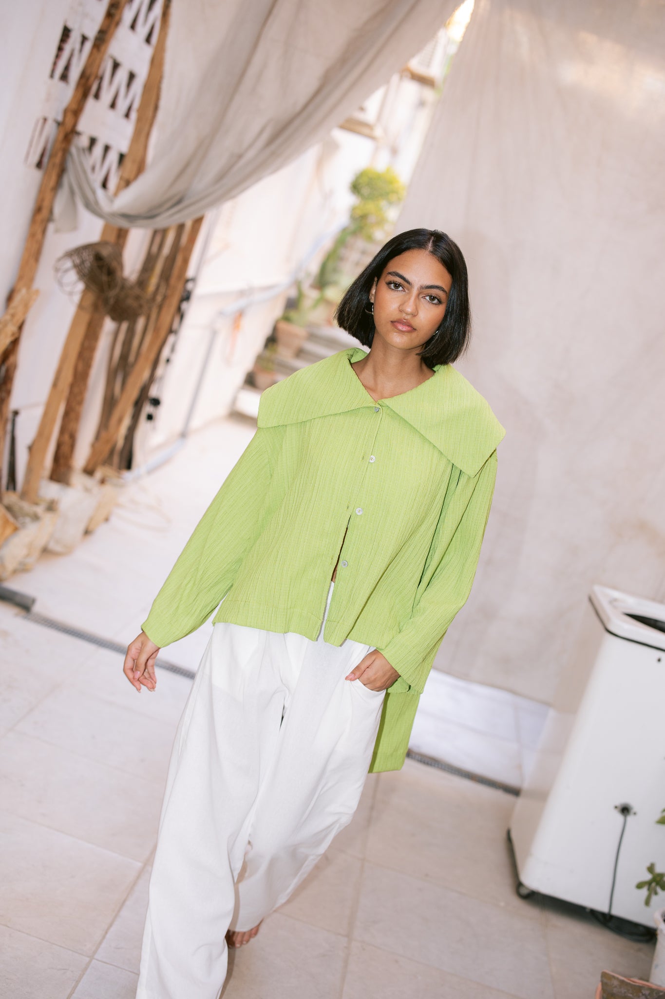 Waffle Knit Shirt - Apple Green