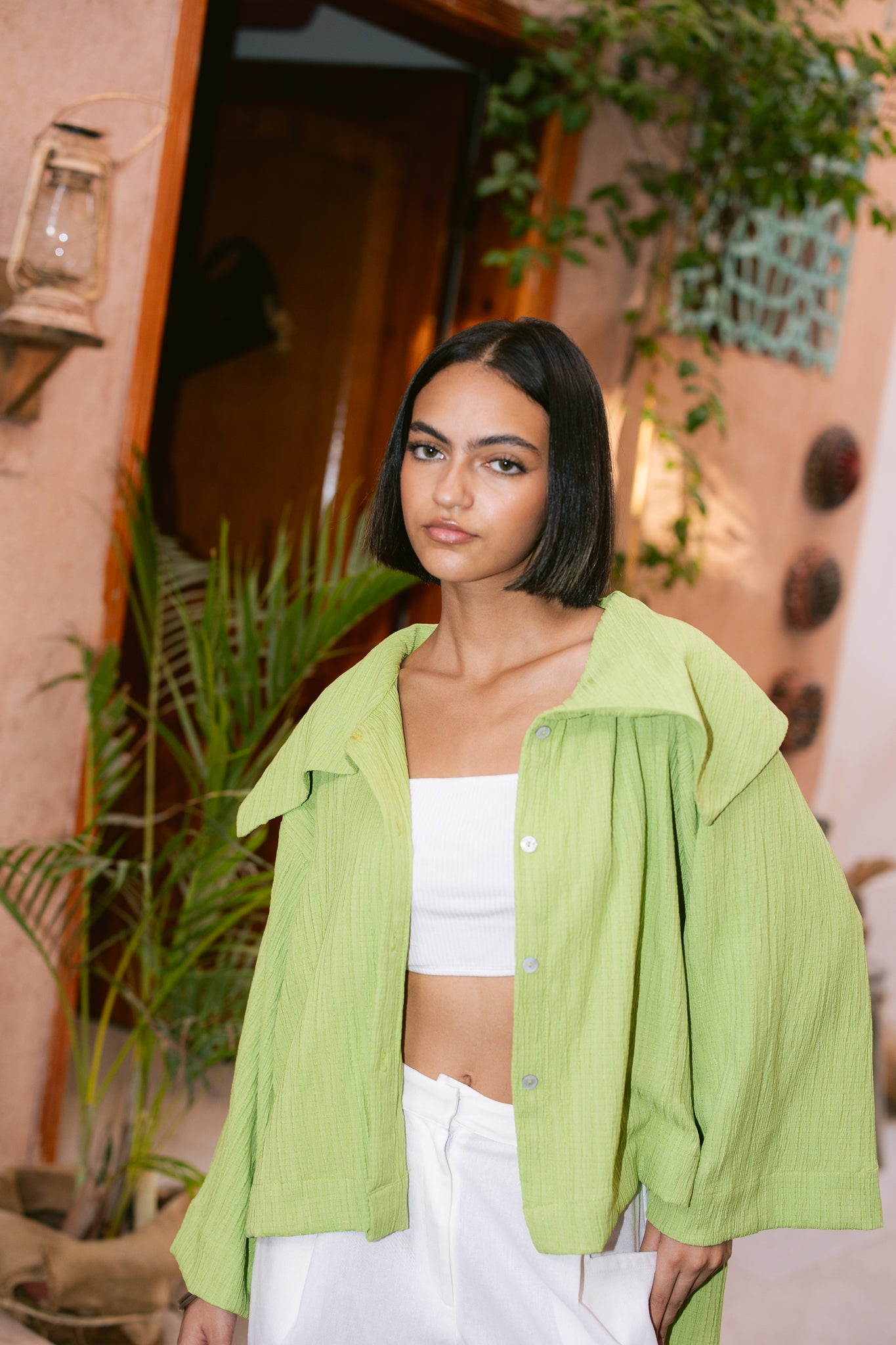 Waffle Knit Shirt - Apple Green