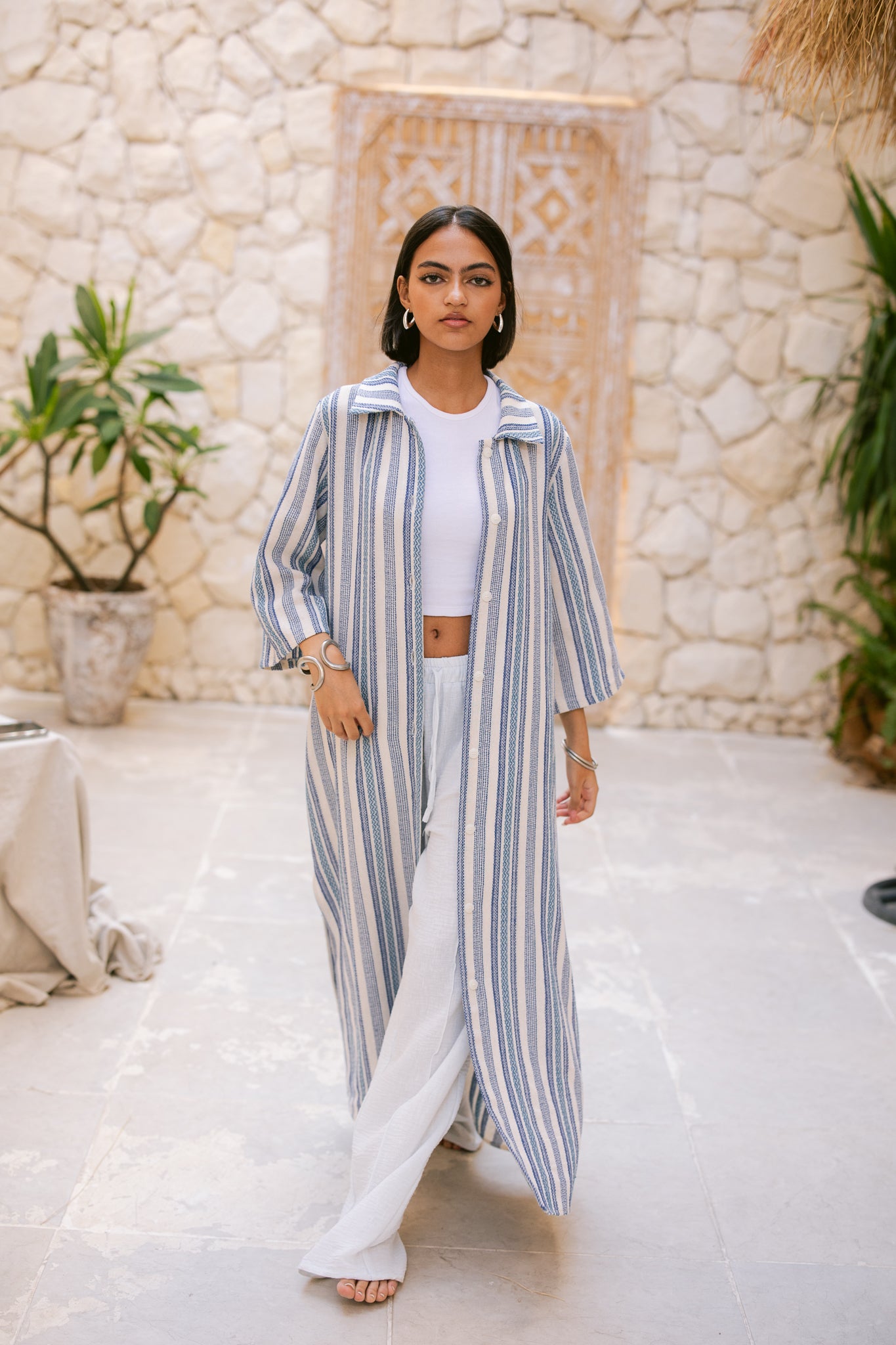 Striped Shirt Dress - Ocean Blue