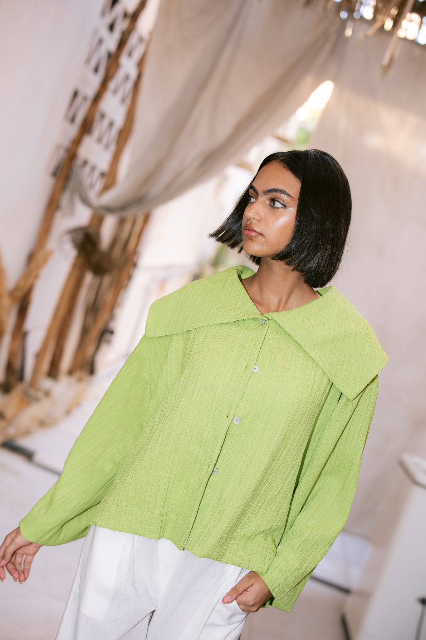 Waffle Knit Shirt - Apple Green