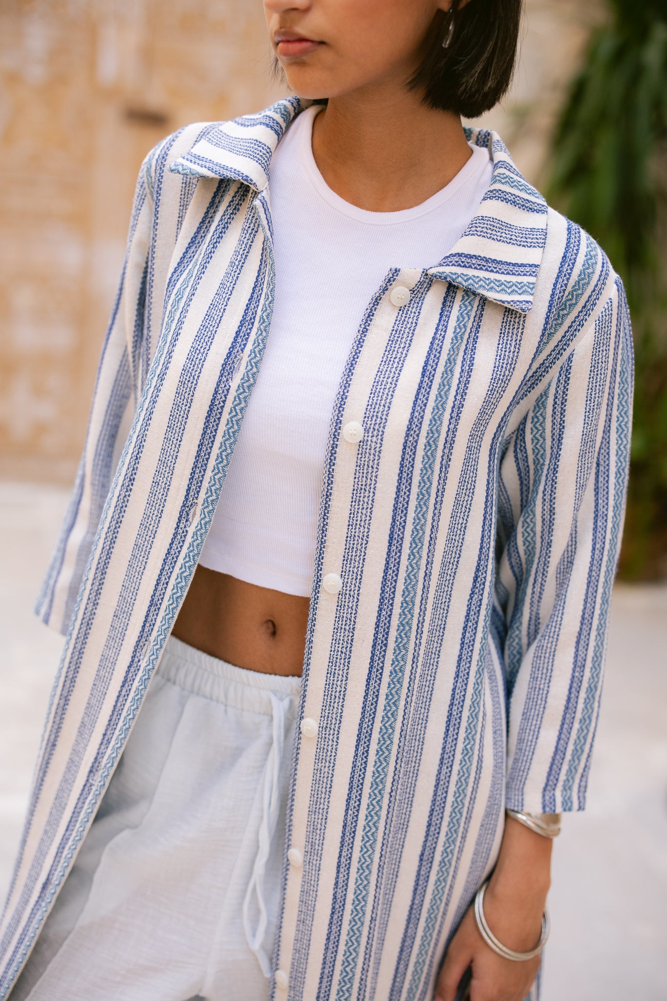 Striped Shirt Dress - Ocean Blue