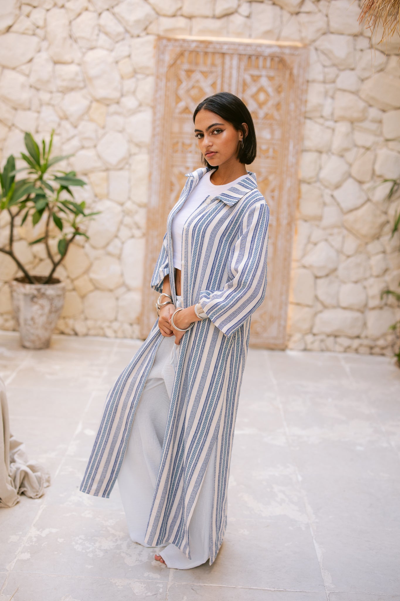 Striped Shirt Dress - Ocean Blue