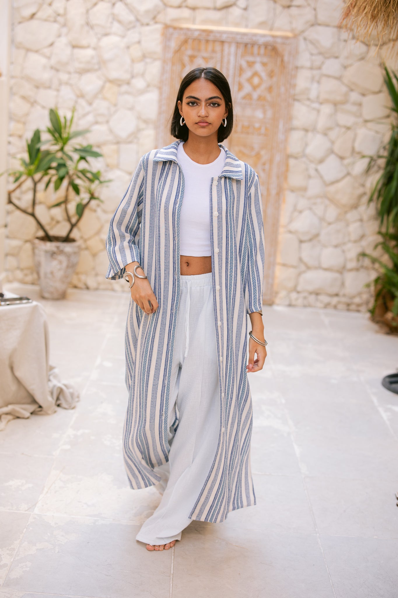 Striped Shirt Dress - Ocean Blue