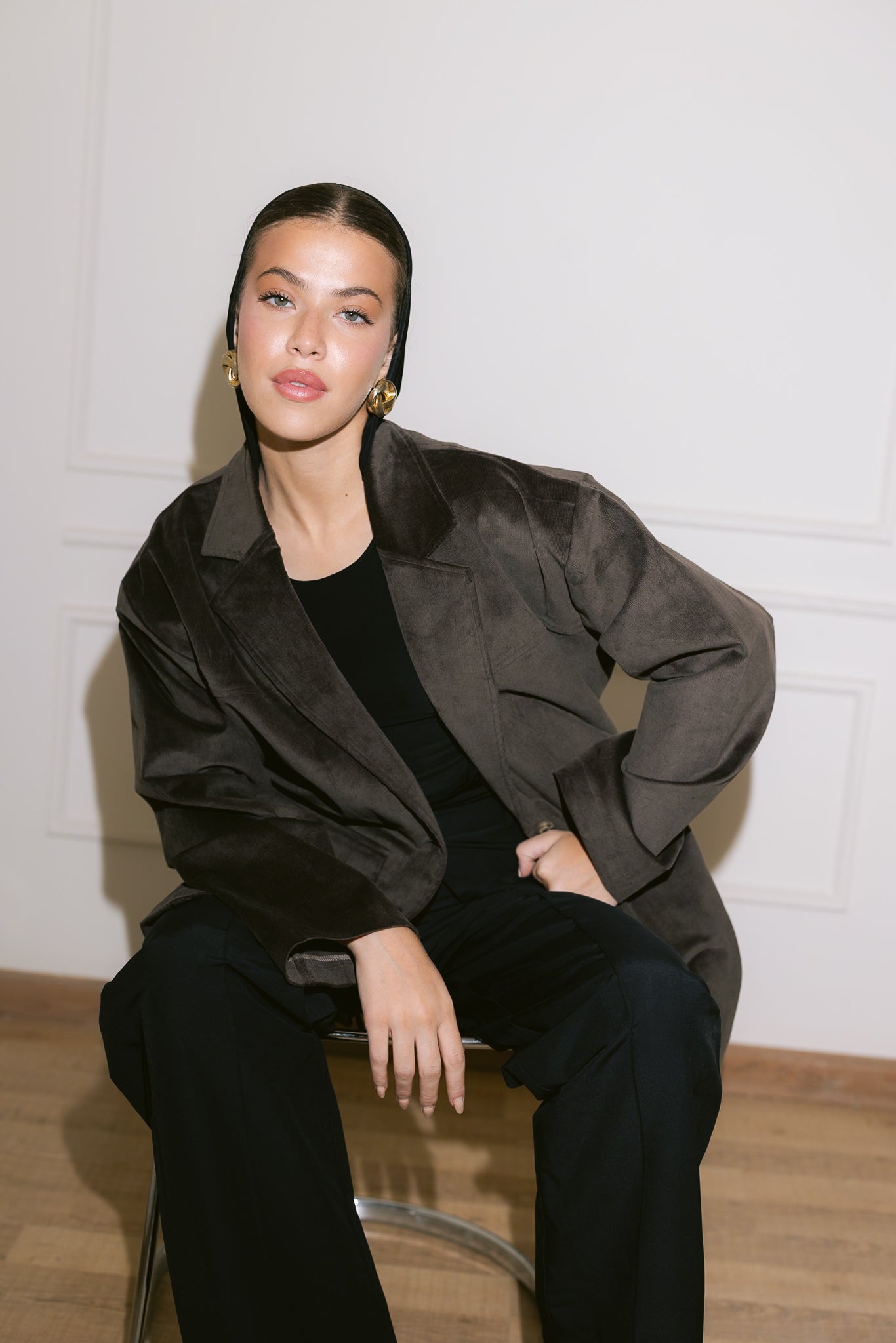 Oversized Suede Blazer - Brown