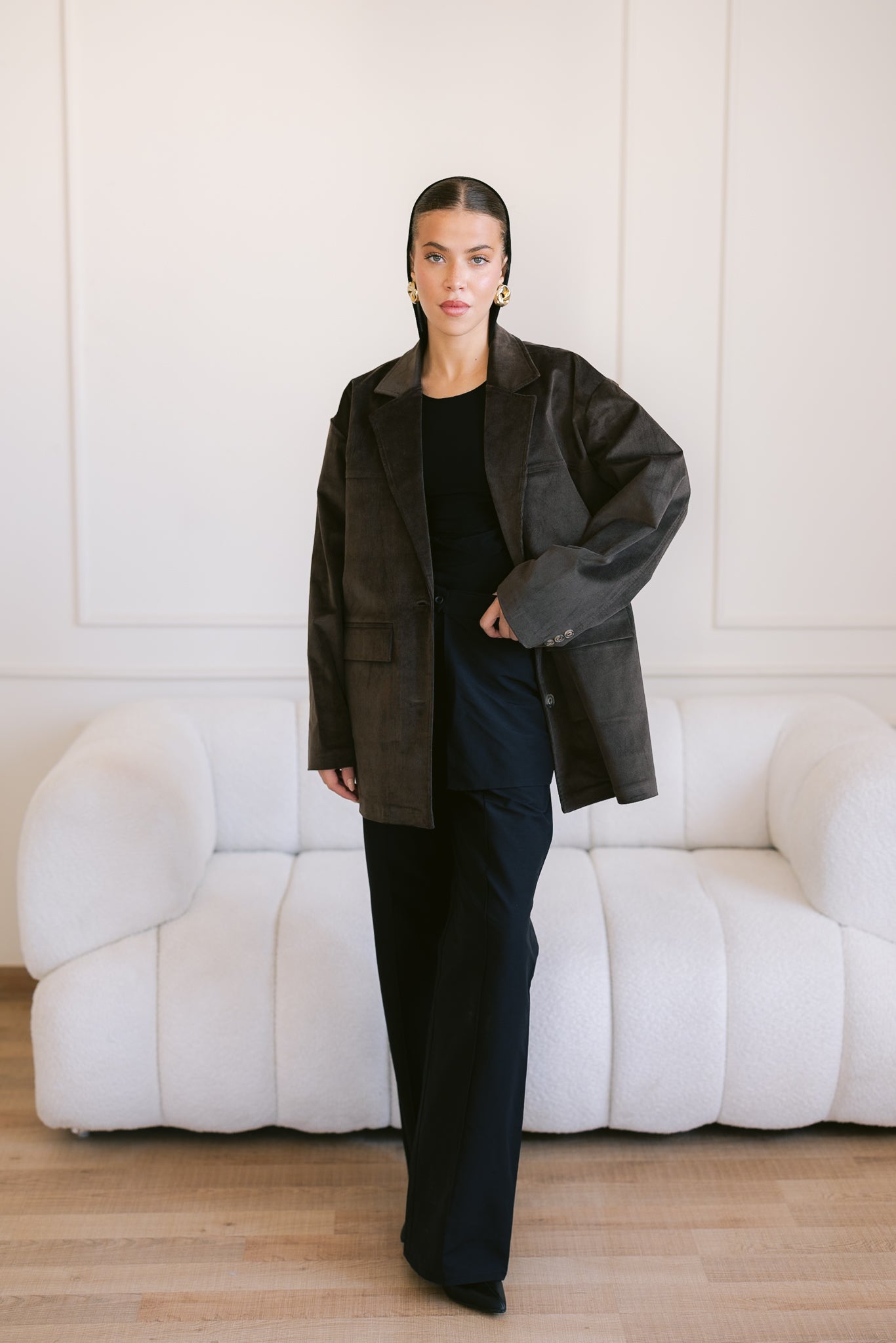 Oversized Suede Blazer - Brown
