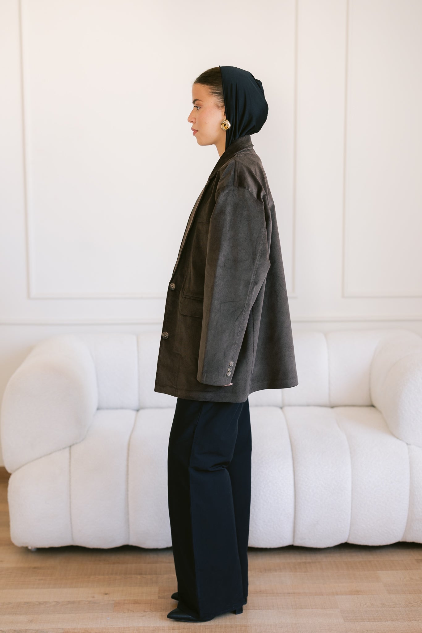 Oversized Suede Blazer - Brown