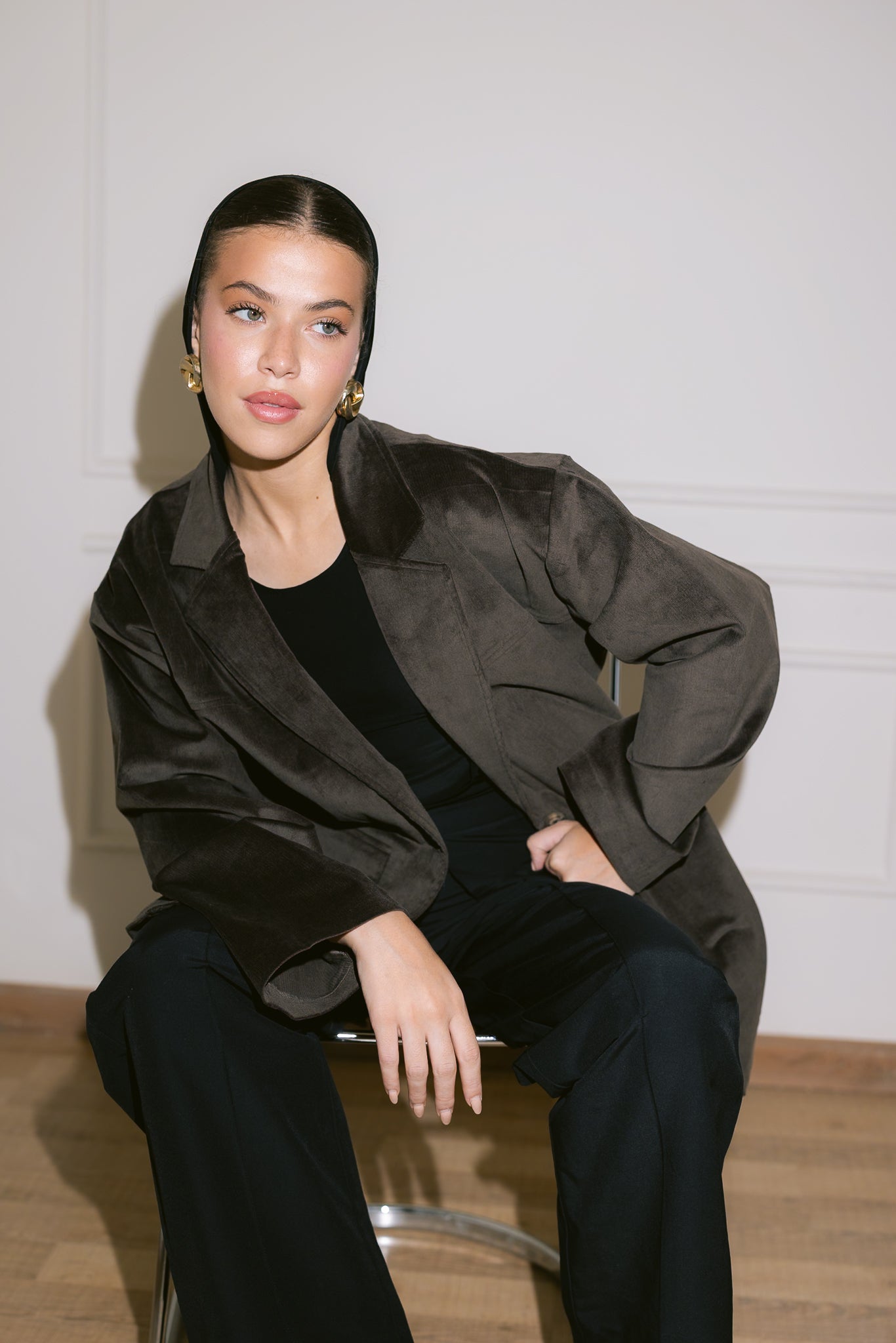 Oversized Suede Blazer - Brown