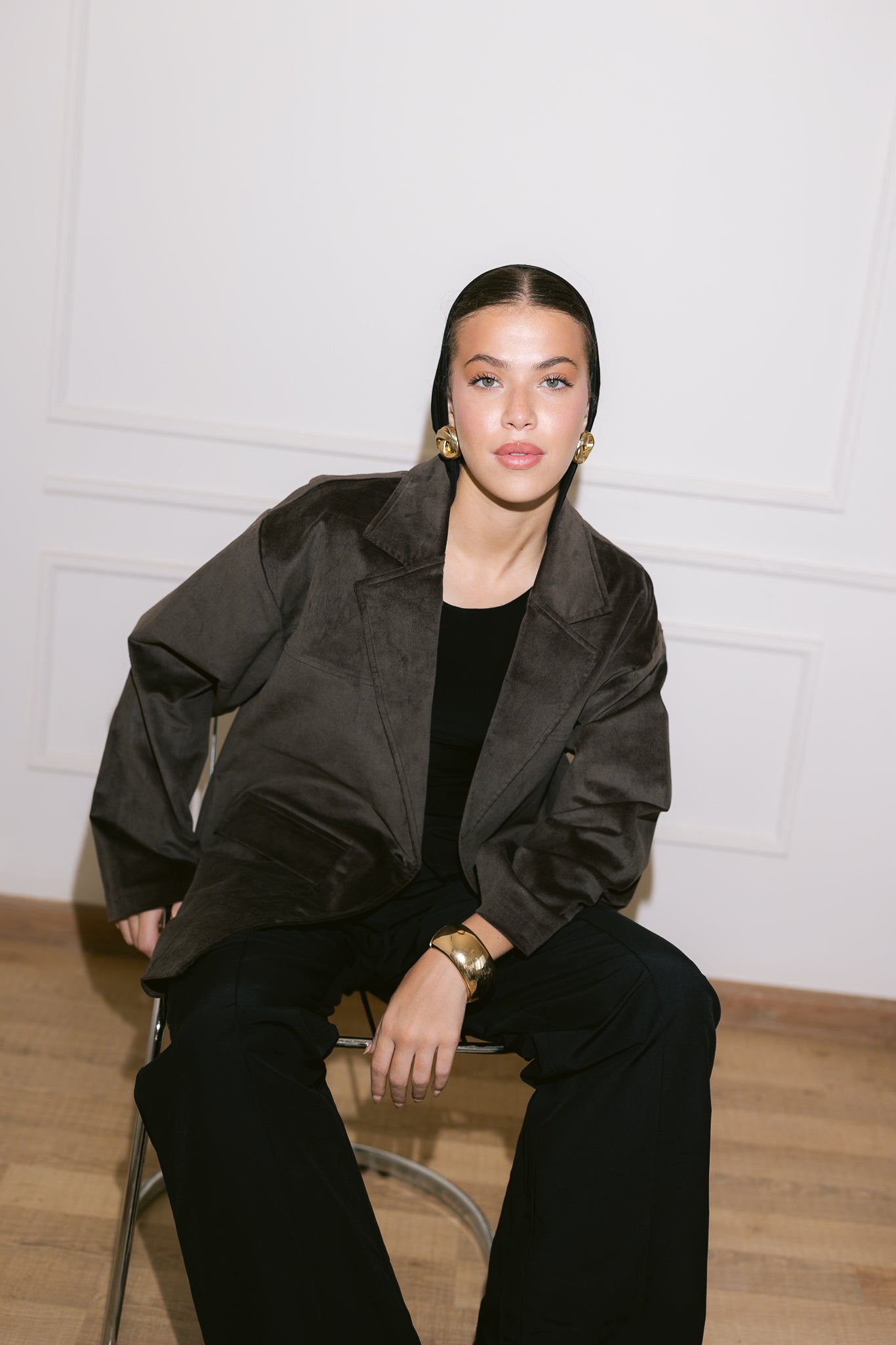 Oversized Suede Blazer - Brown