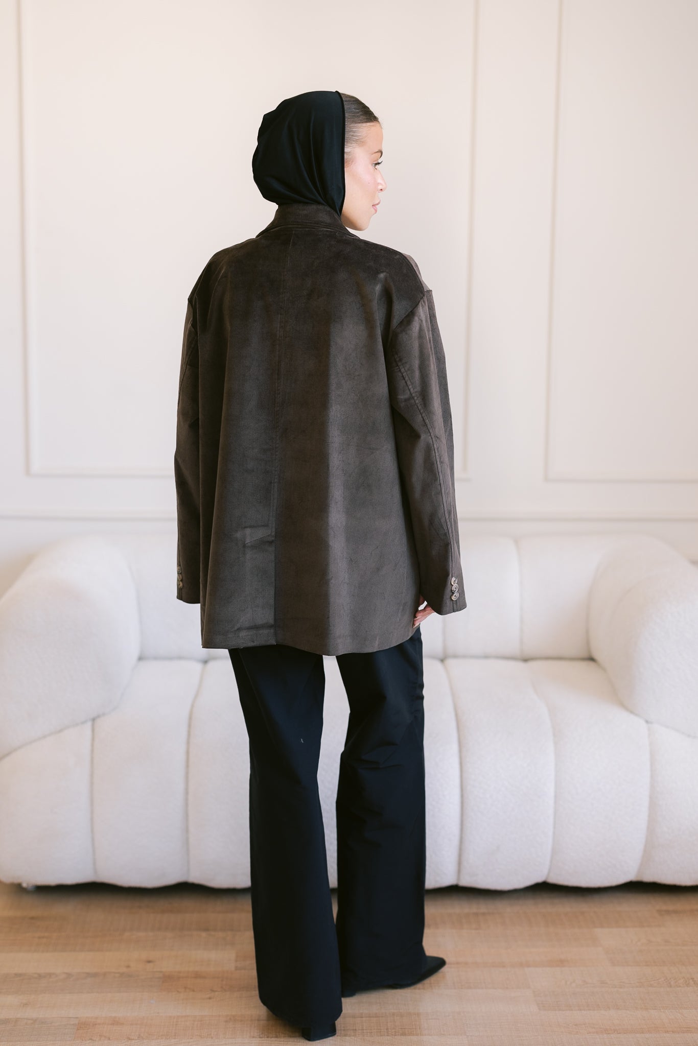 Oversized Suede Blazer - Brown
