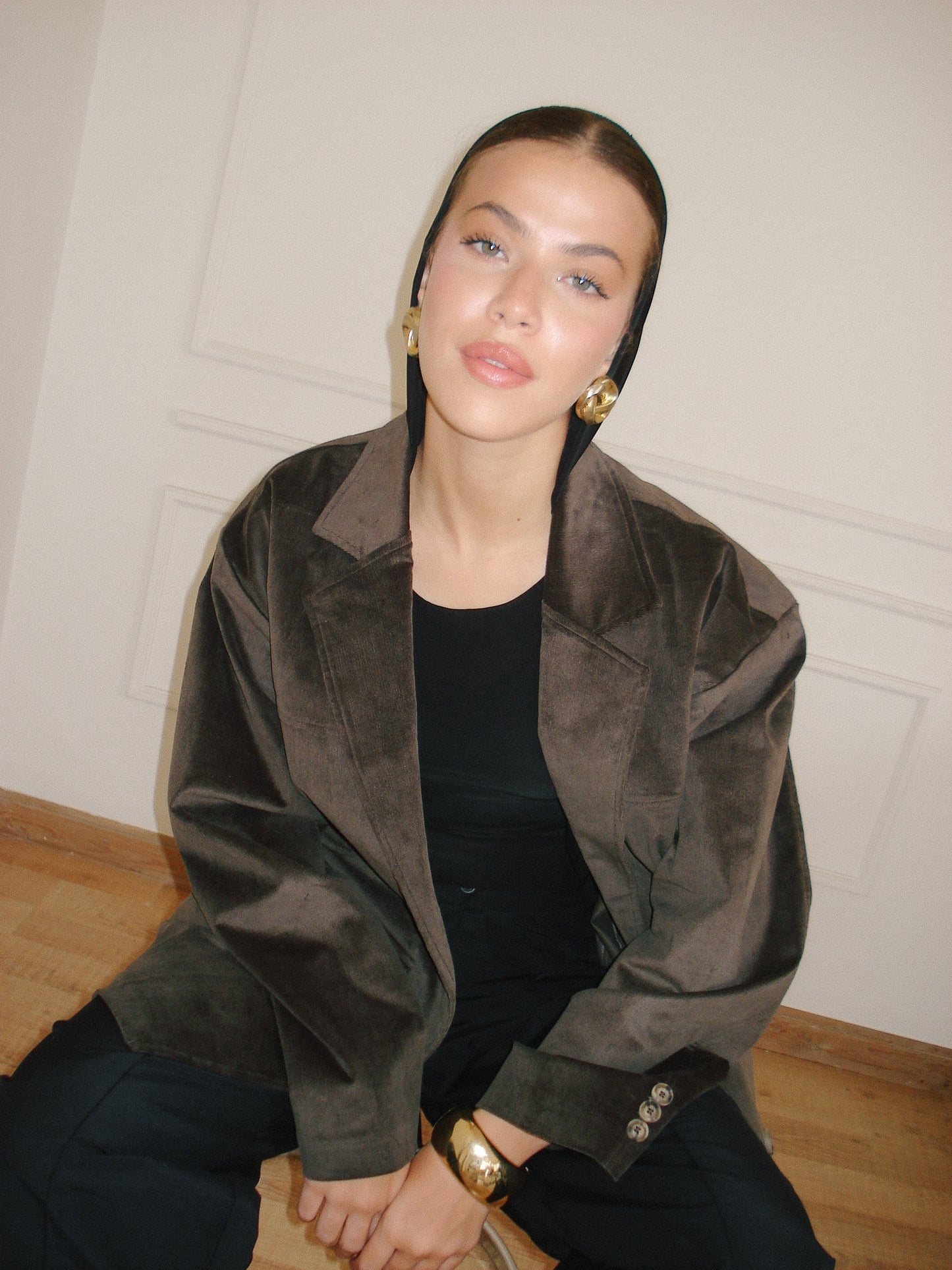 Oversized Suede Blazer - Brown