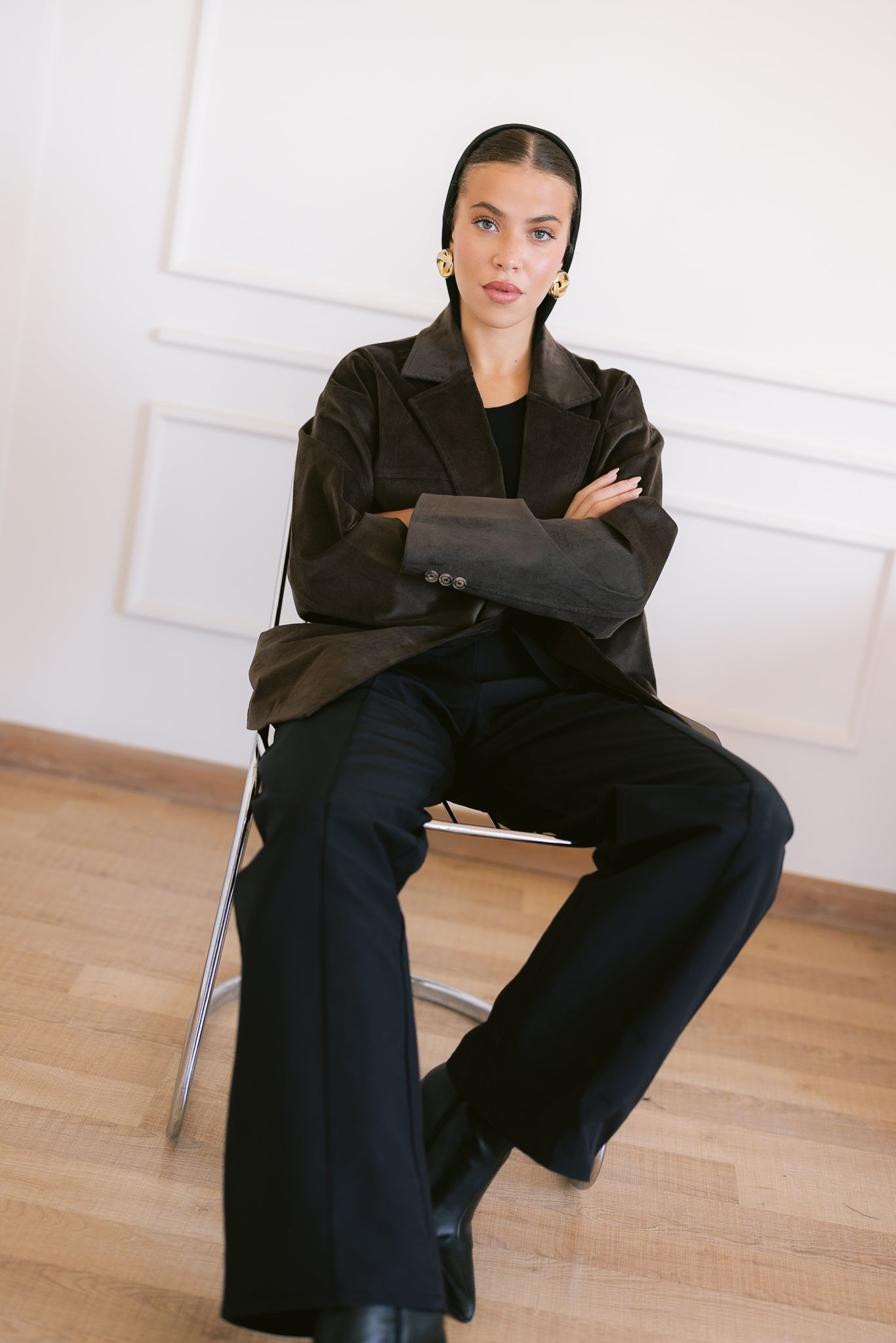 Oversized Suede Blazer - Brown
