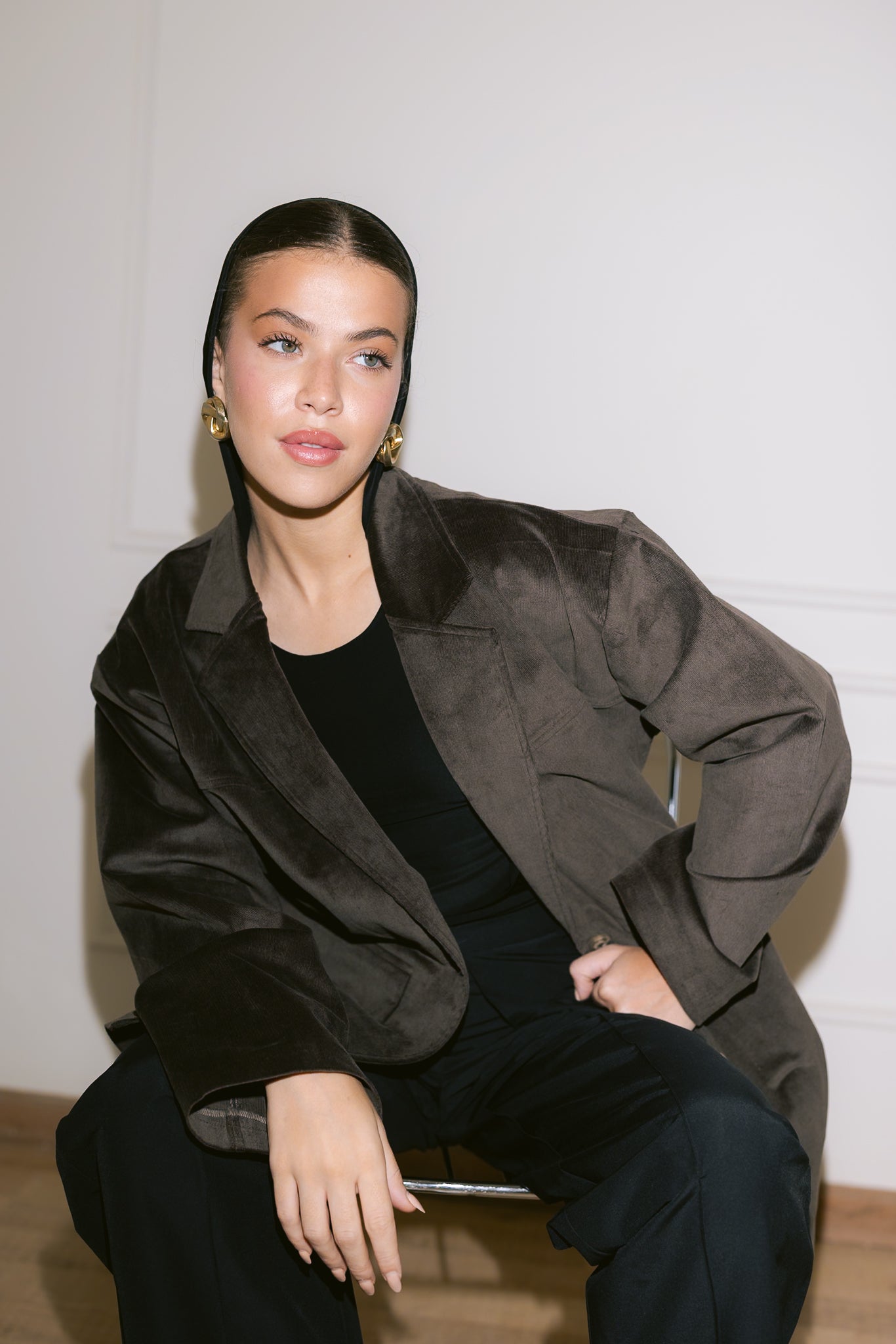 Oversized Suede Blazer - Brown