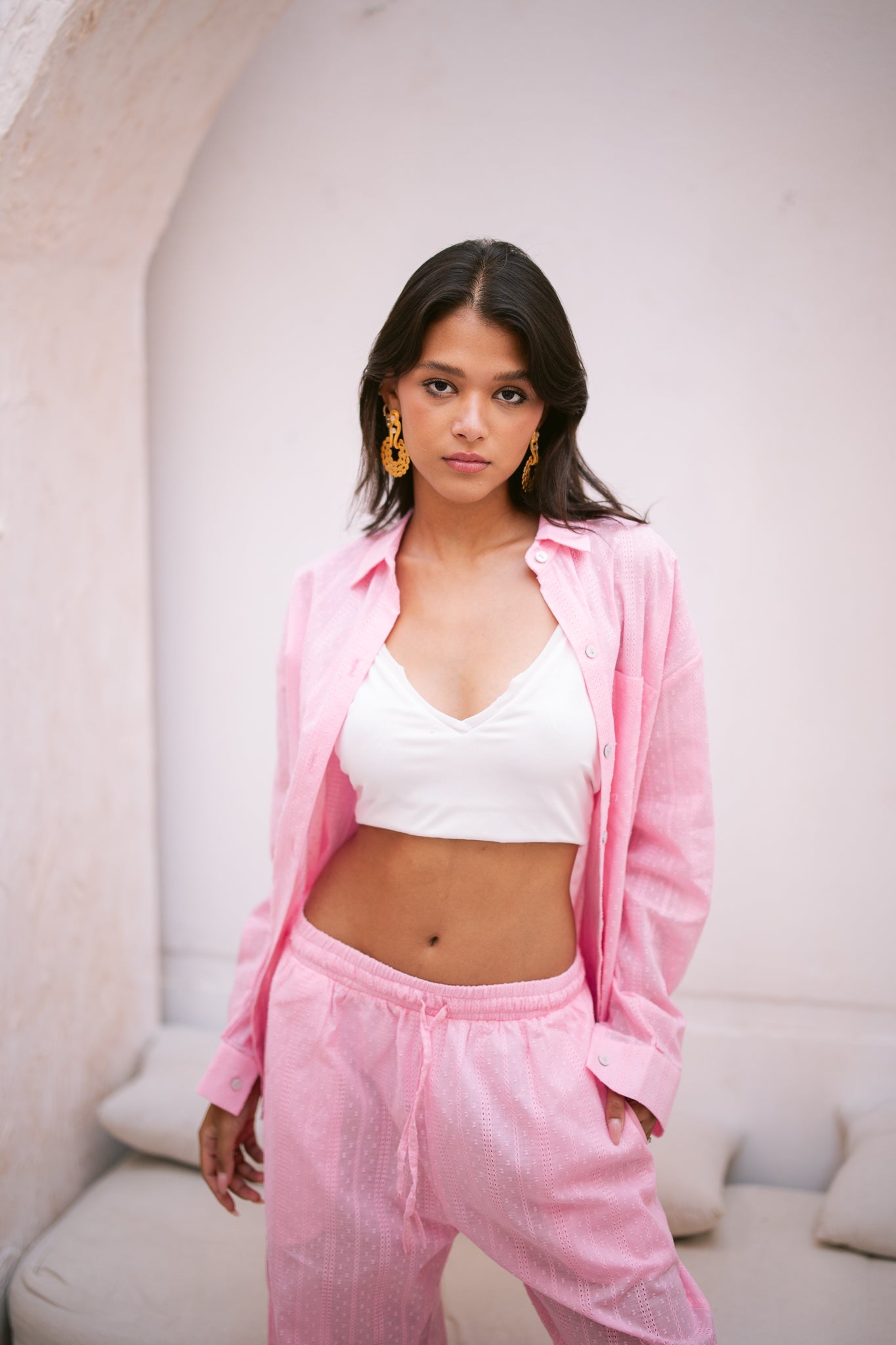 Pointelle Knit Trousers in Pink