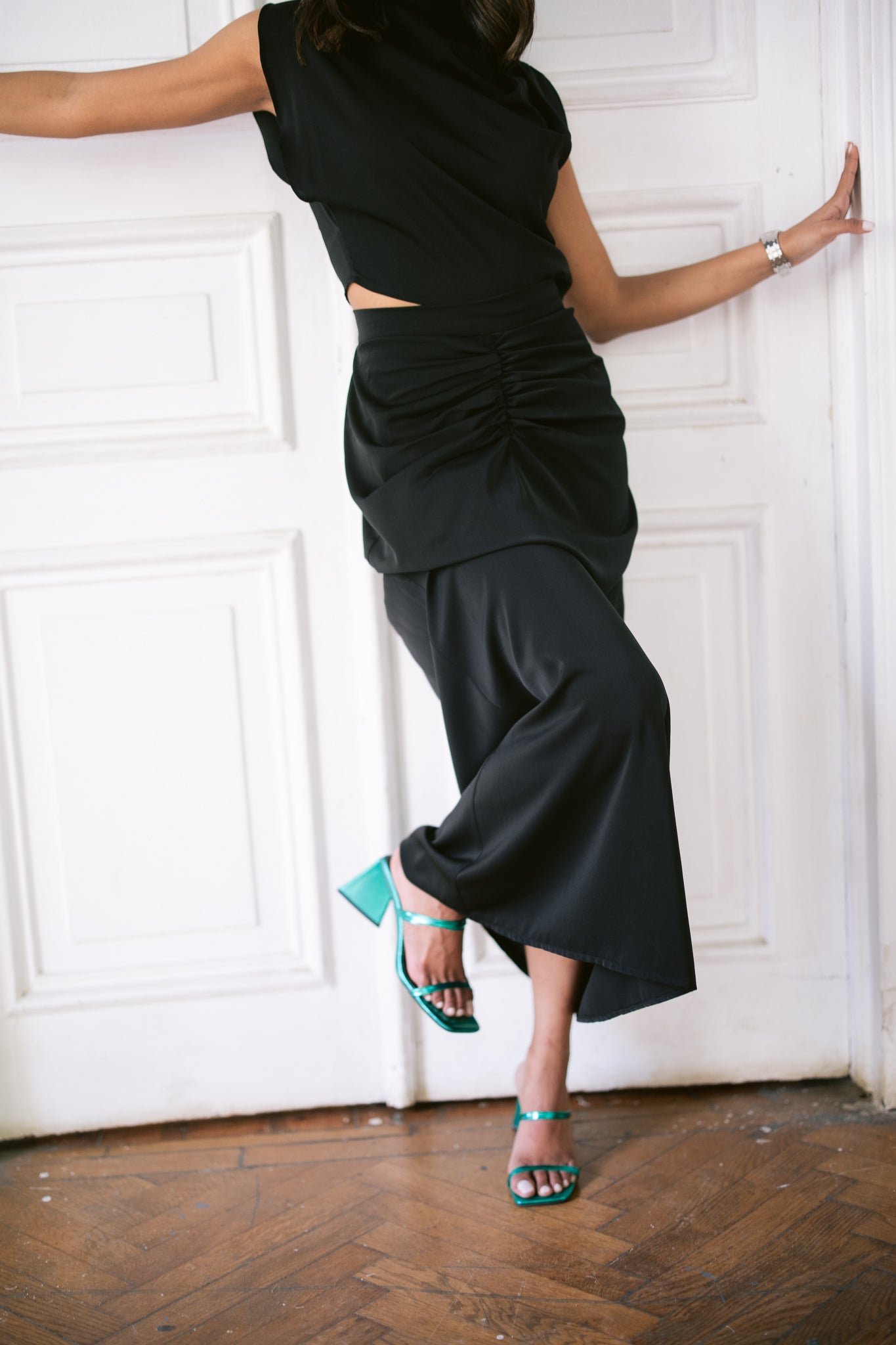 Ruched Maxi Skirt - Black