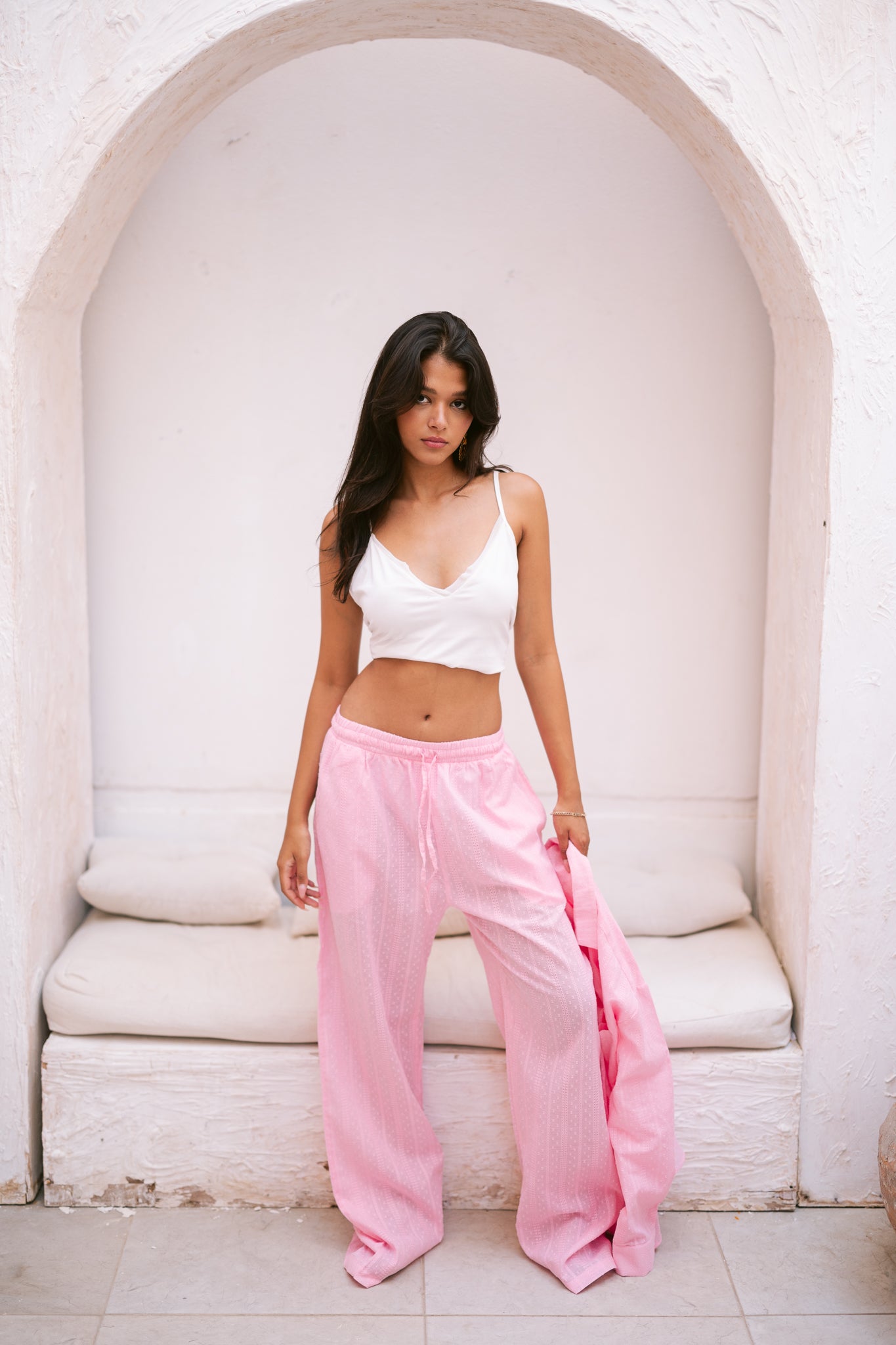 Pointelle Knit Trousers in Pink