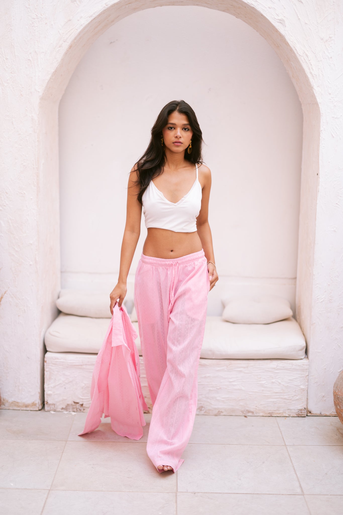 Pointelle Knit Trousers in Pink