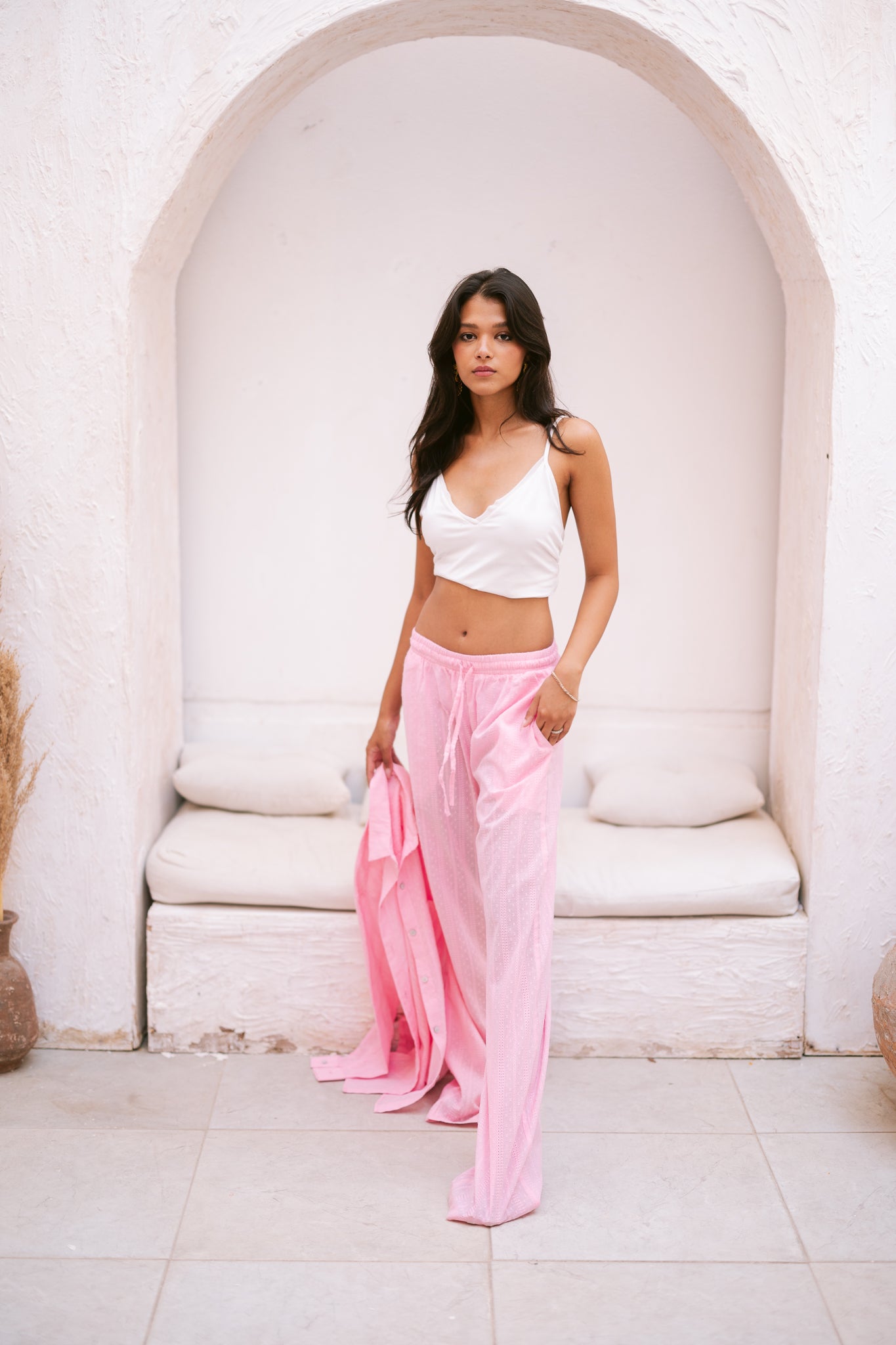 Pointelle Knit Trousers in Pink
