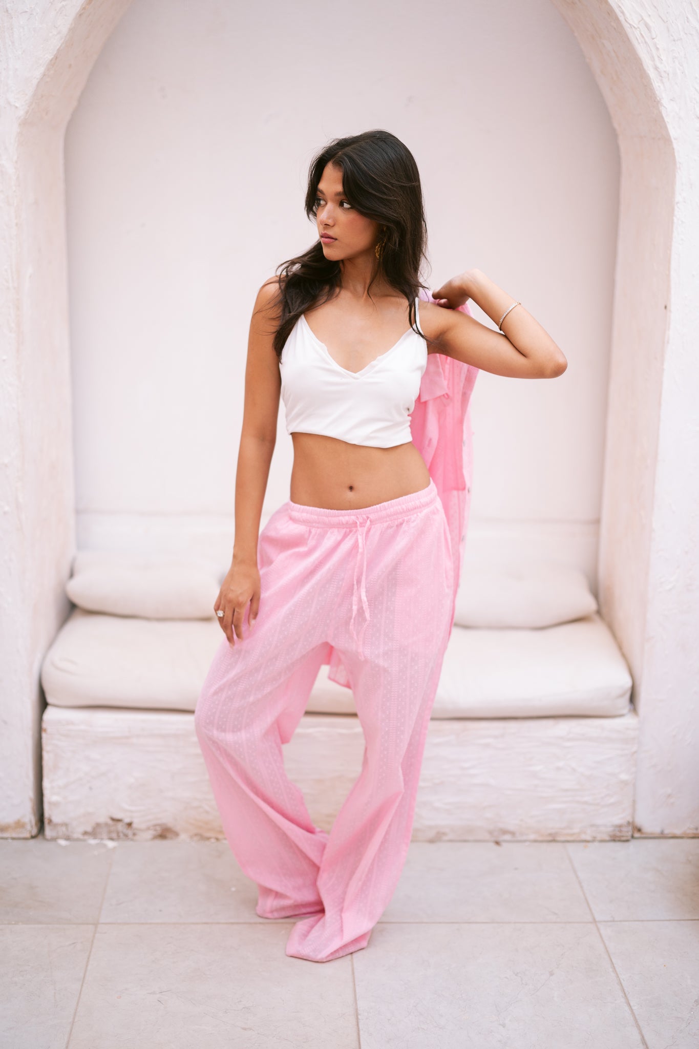 Pointelle Knit Trousers in Pink