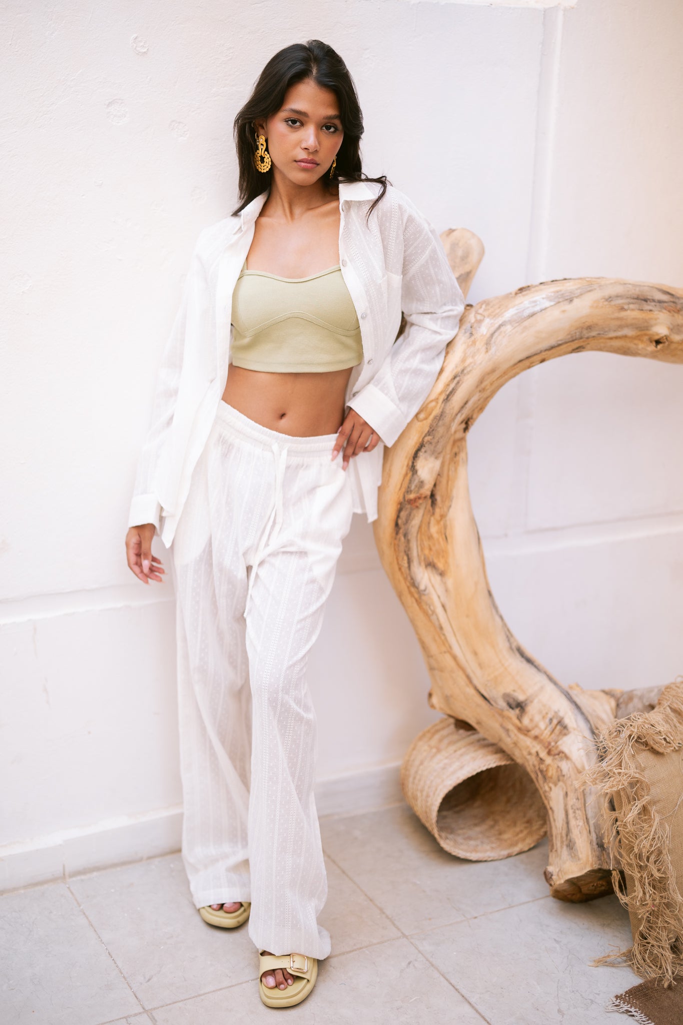 Pointelle Knit Trousers in White