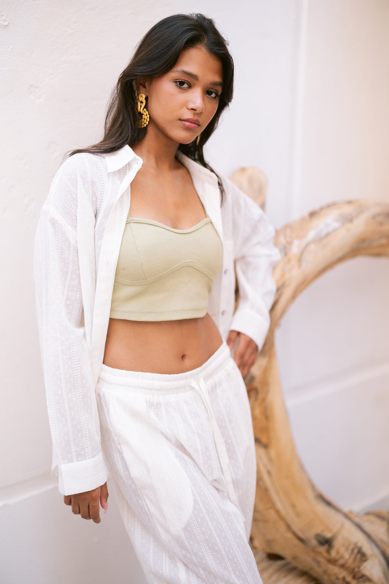 Pointelle Knit Trousers in White