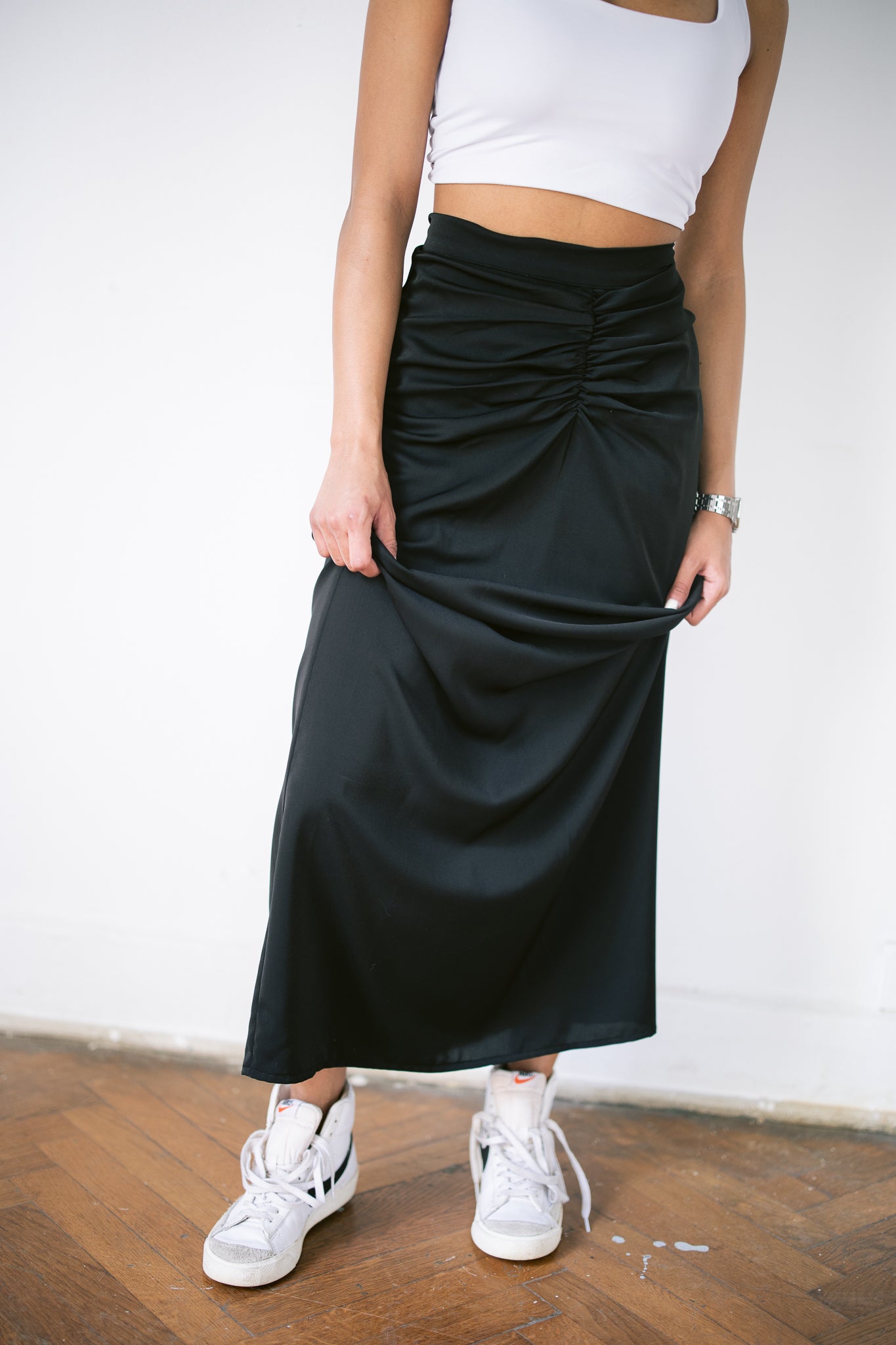 Ruched Maxi Skirt - Black