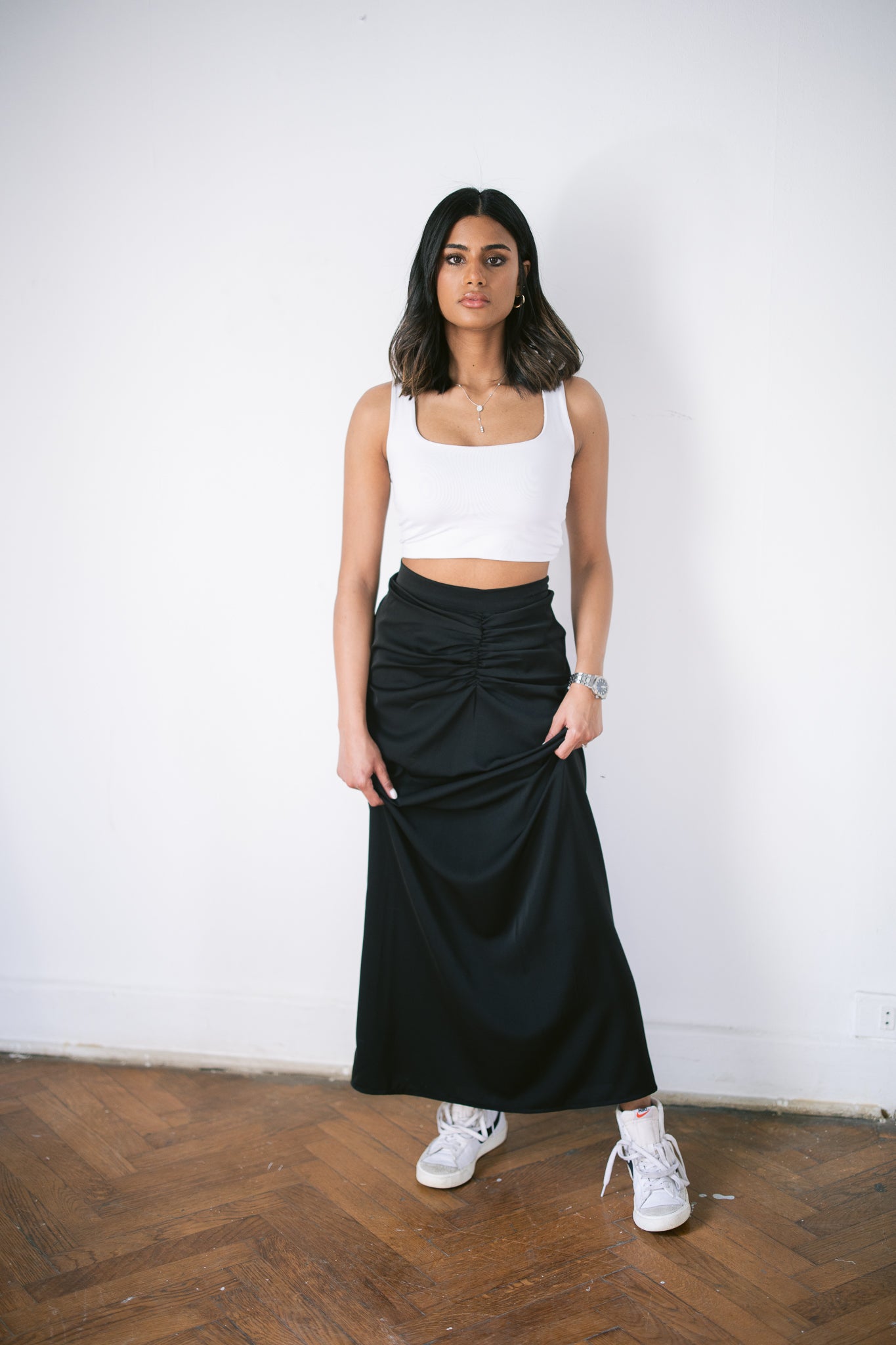 Ruched Maxi Skirt - Black
