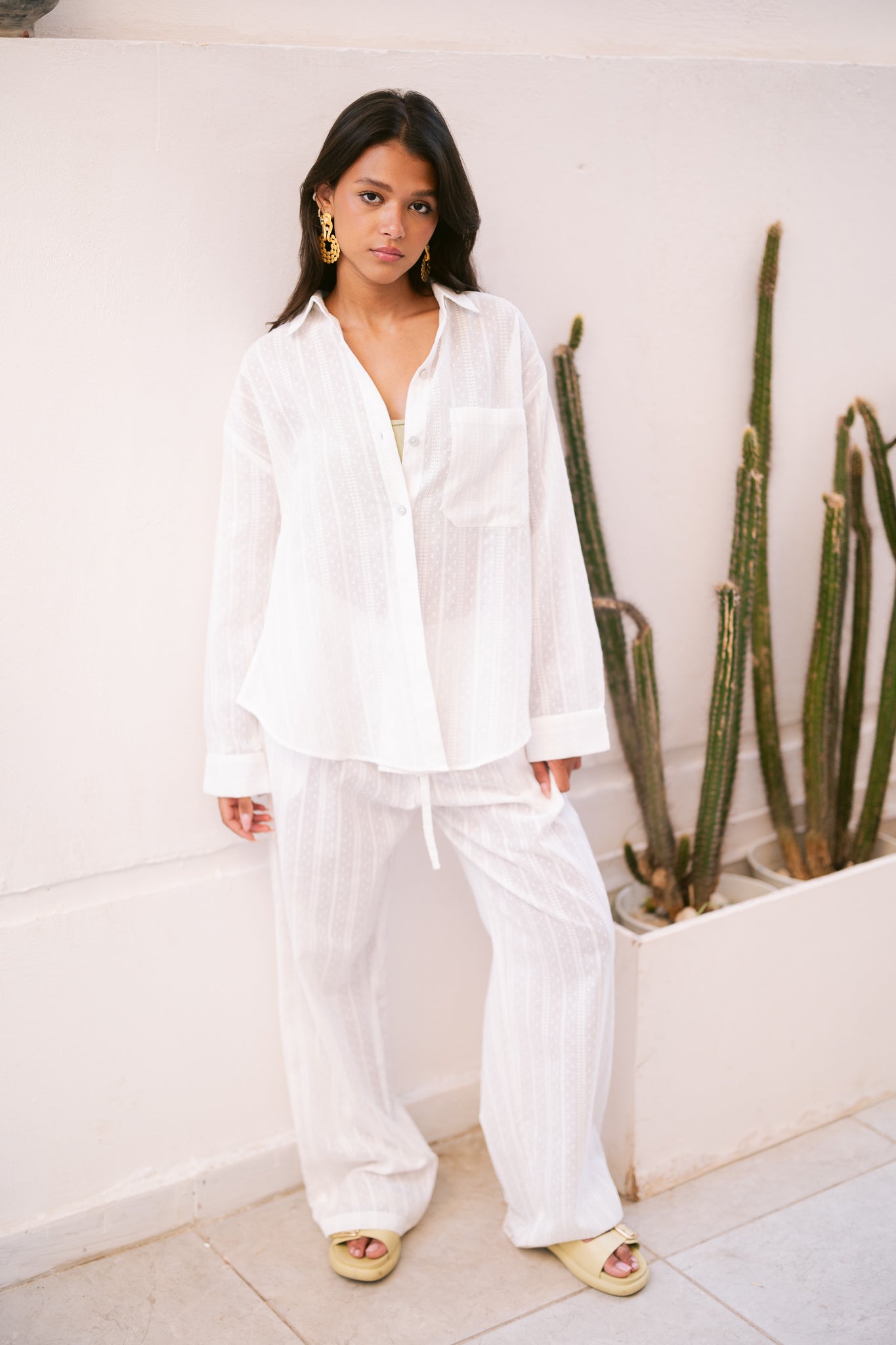 Pointelle Knit Trousers in White