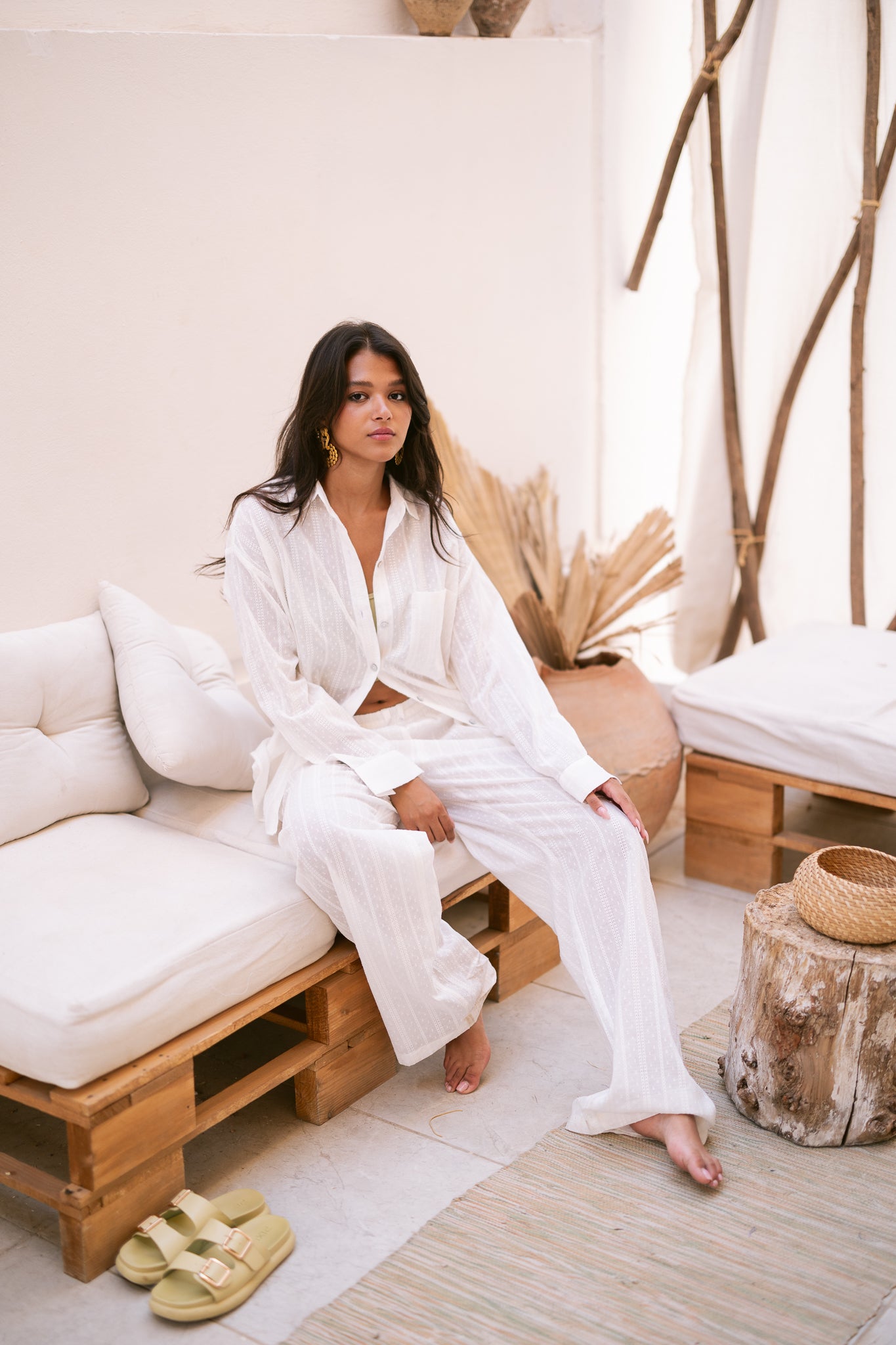 Pointelle Knit Trousers in White