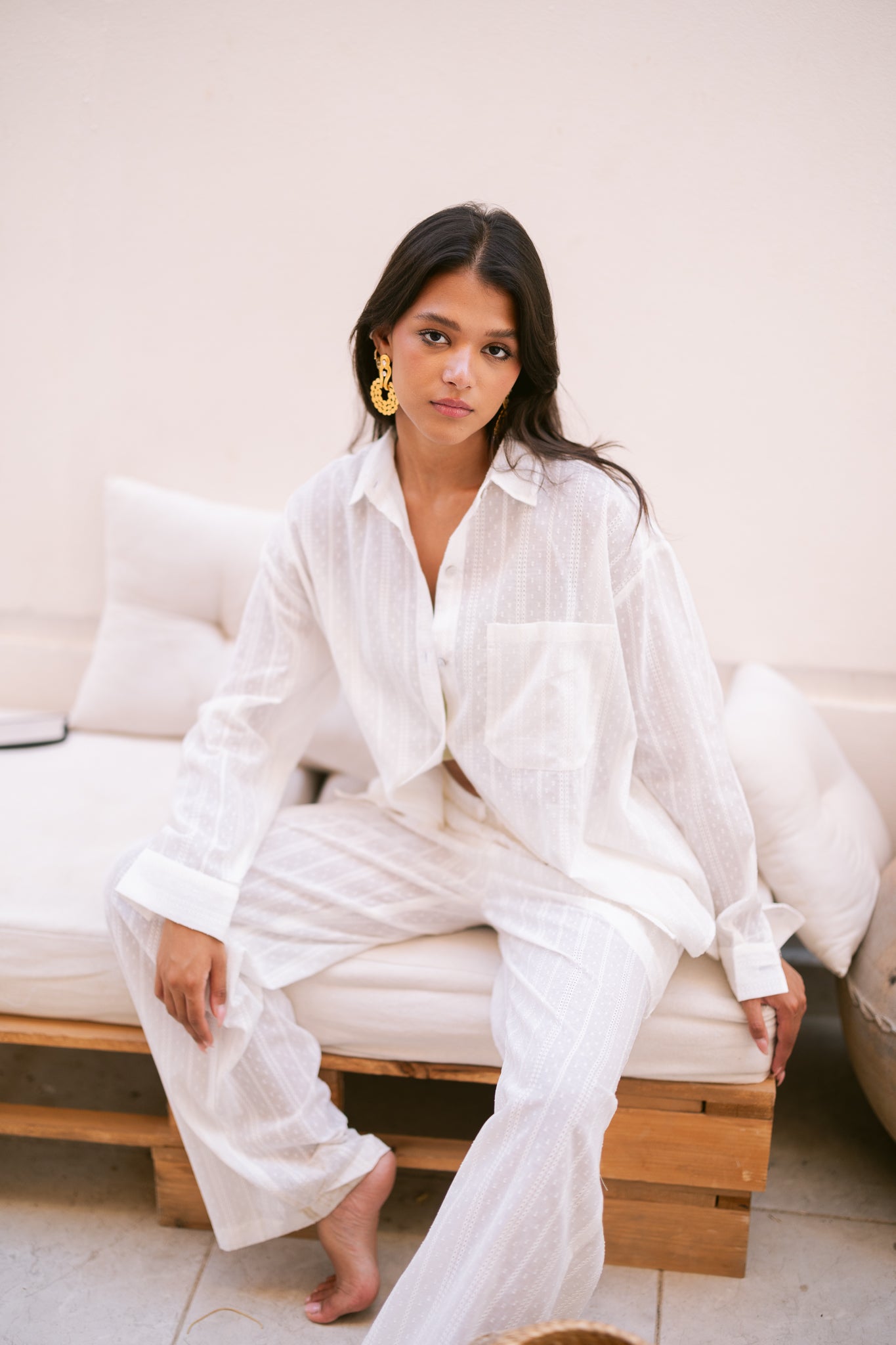 Pointelle Knit Trousers in White