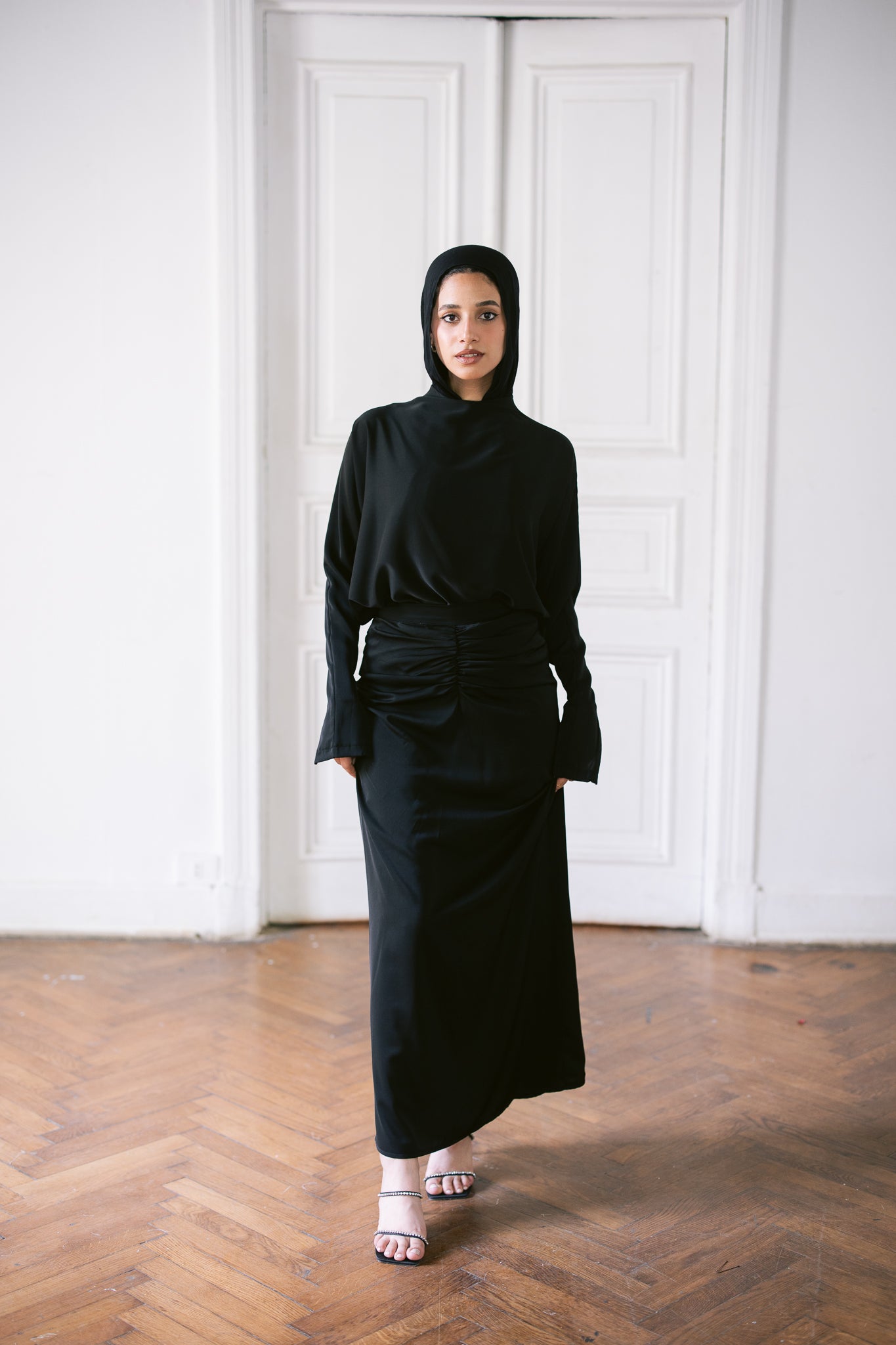 Ruched Maxi Skirt - Black