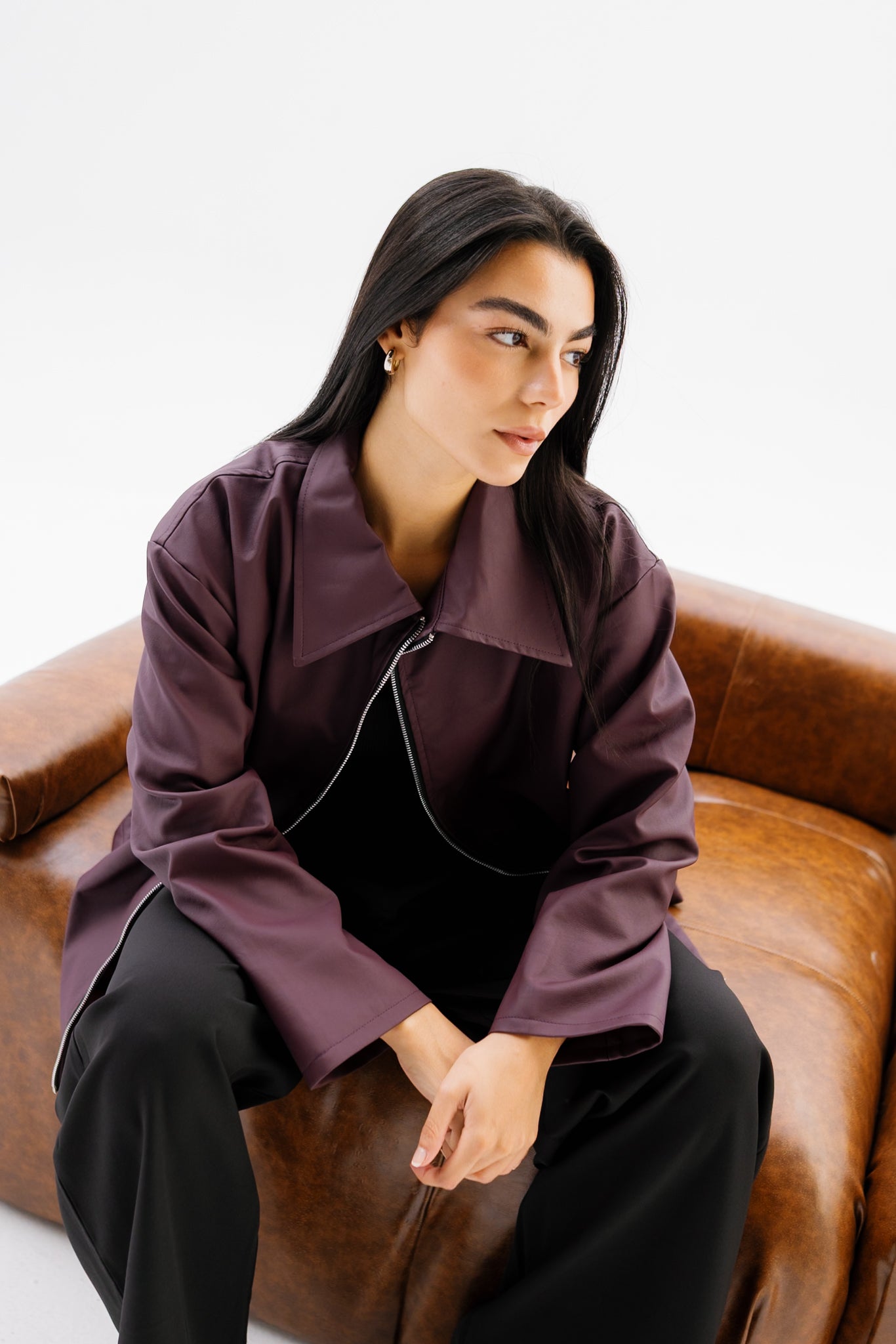 Oversized Leather Jacket - Burgundy