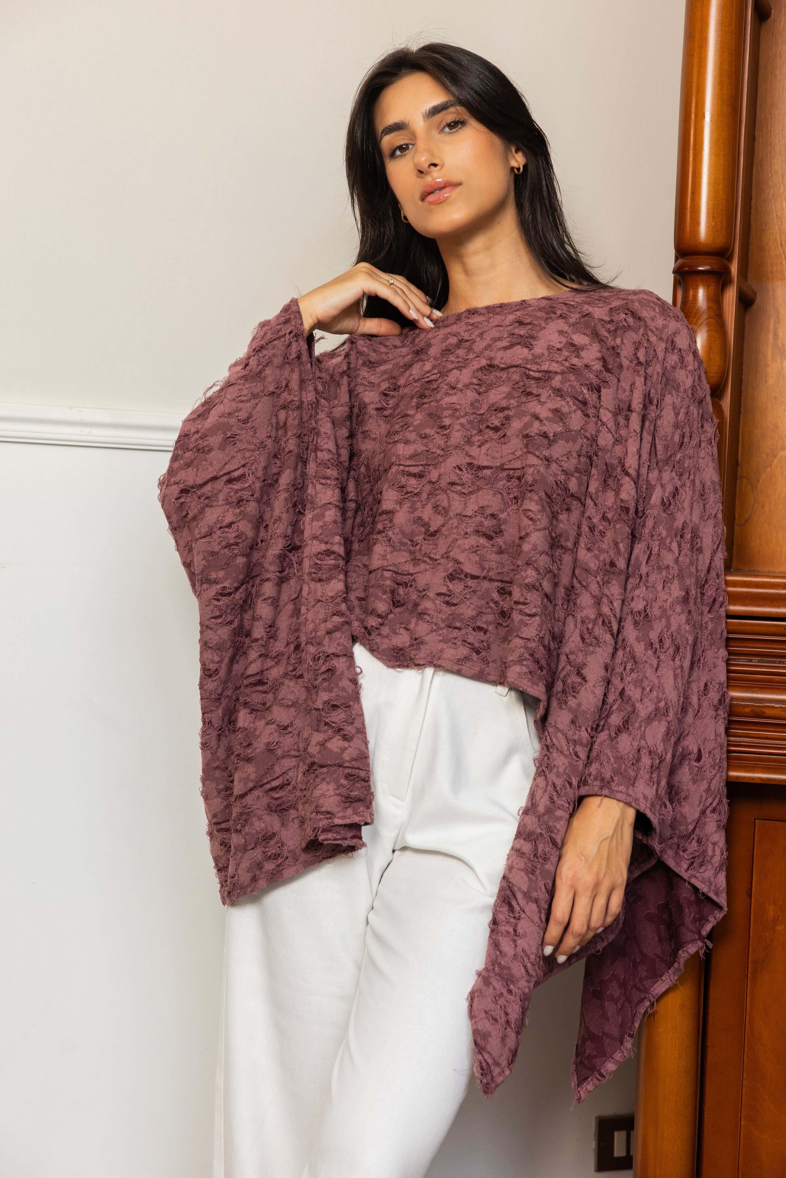 Wild Weave Poncho - Ruby