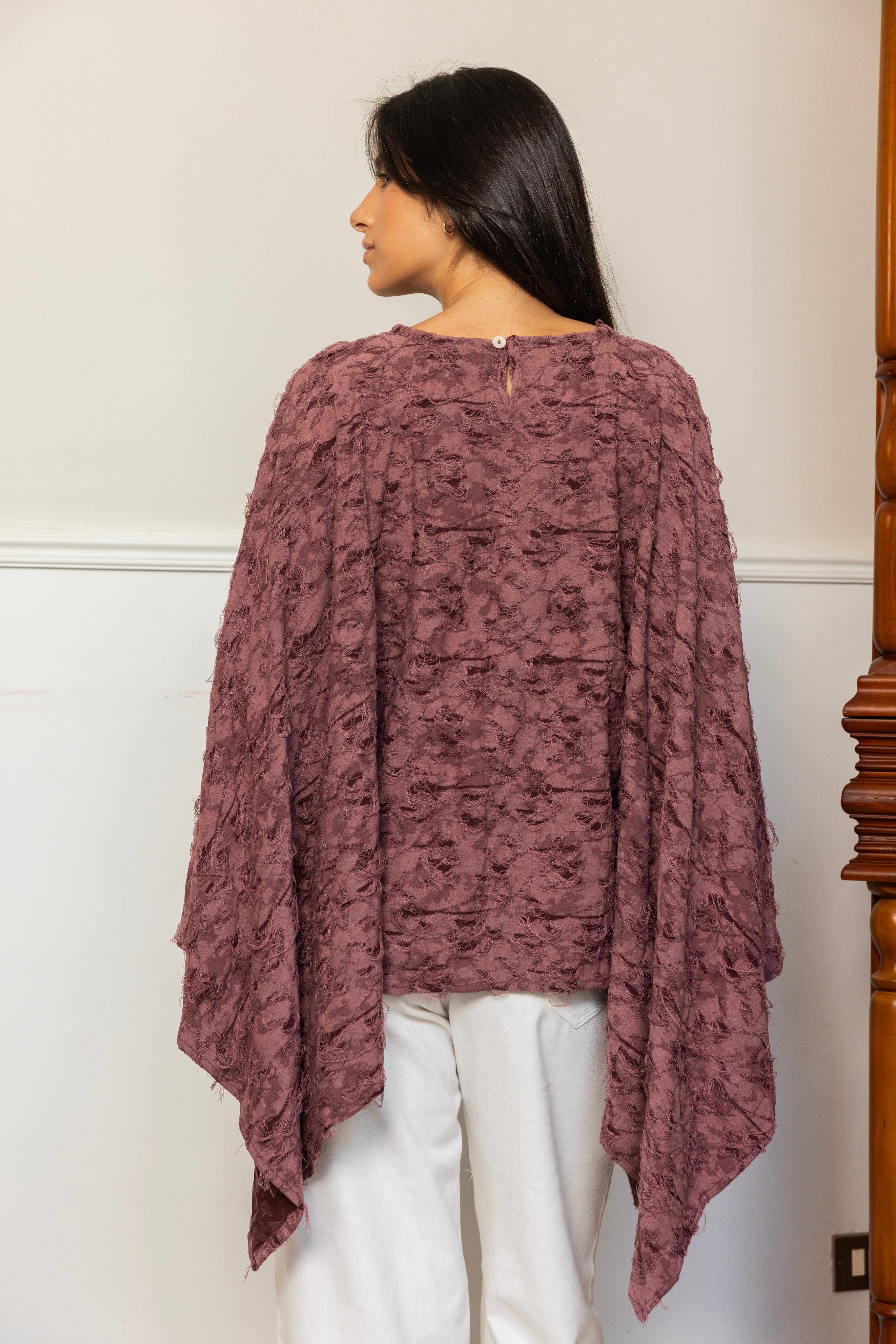 Wild Weave Poncho - Ruby