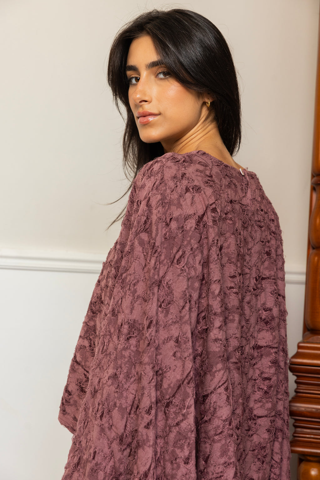 Wild Weave Poncho - Ruby