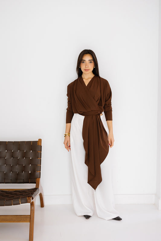The Flow & Fold Blouse - Brown