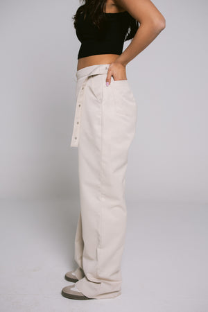 Studded Belt Pants - Cream