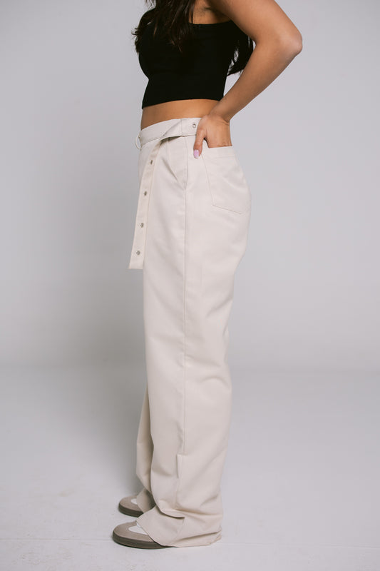 Studded Belt Pants - Cream