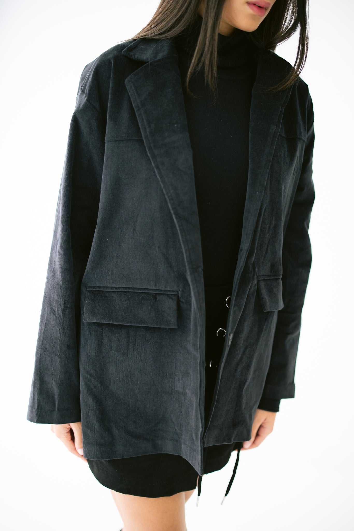 Oversized Suede Blazer - Black