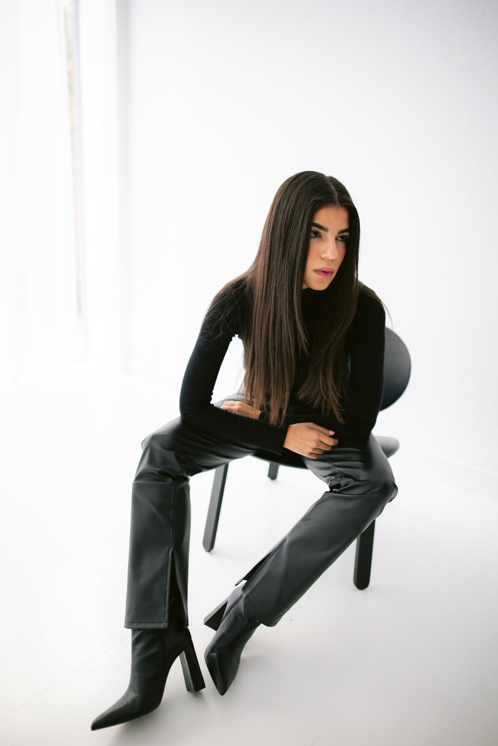 Flared Leather Trousers - Black