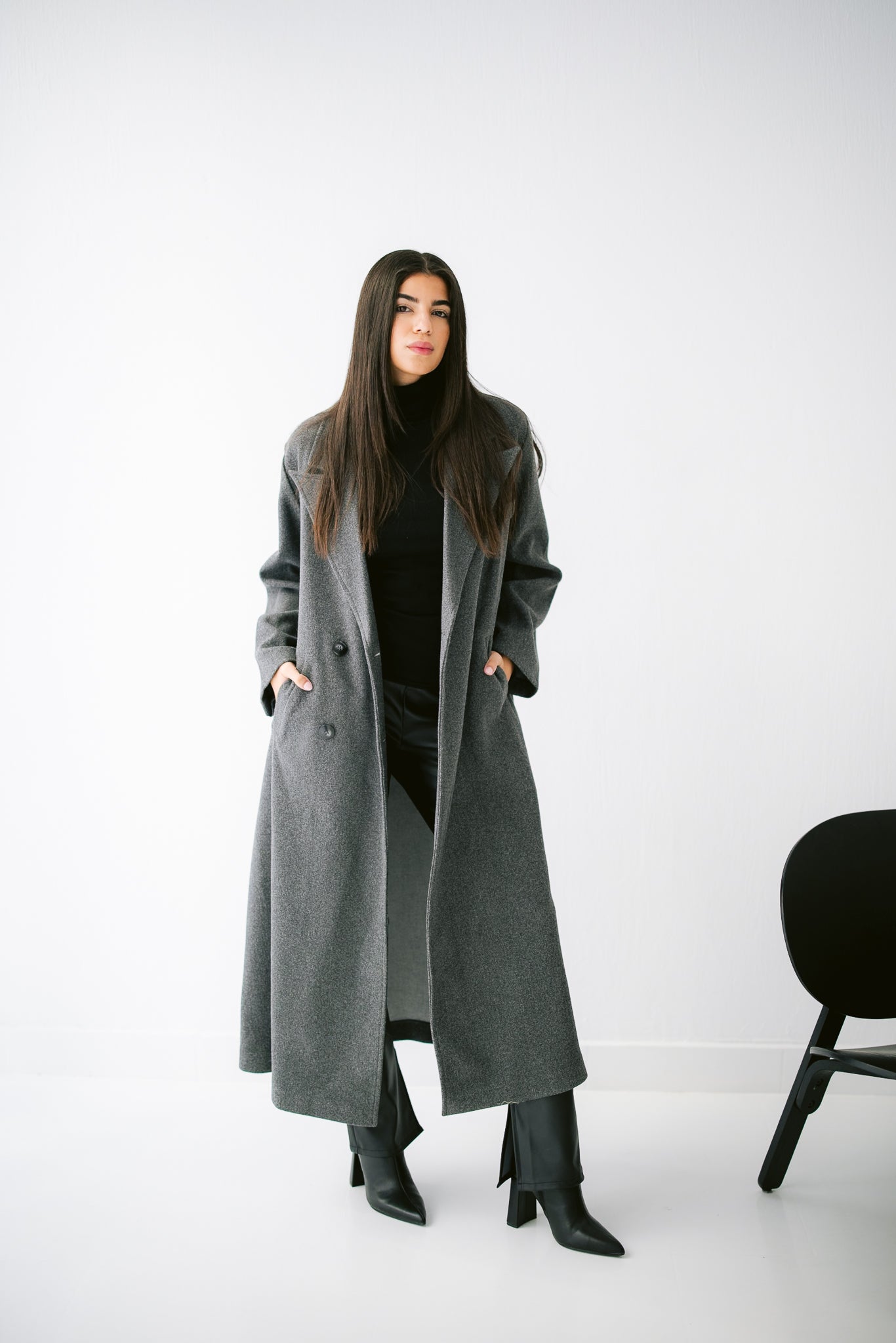 French Long Coat -Dark Gray