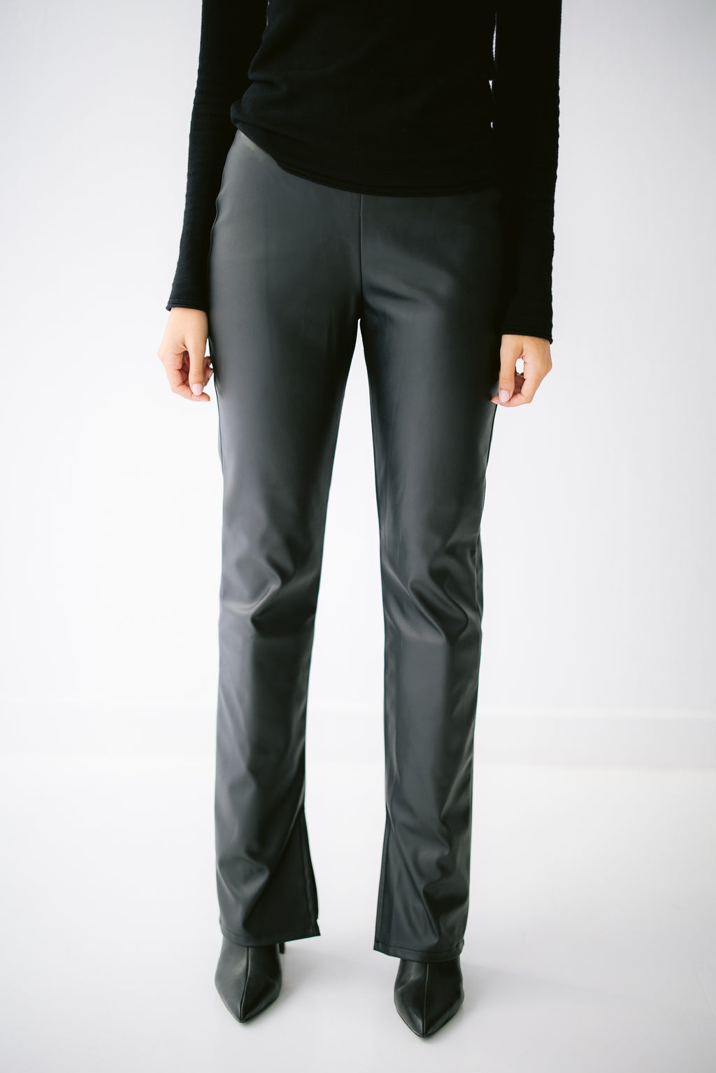 Flared Leather Trousers - Black