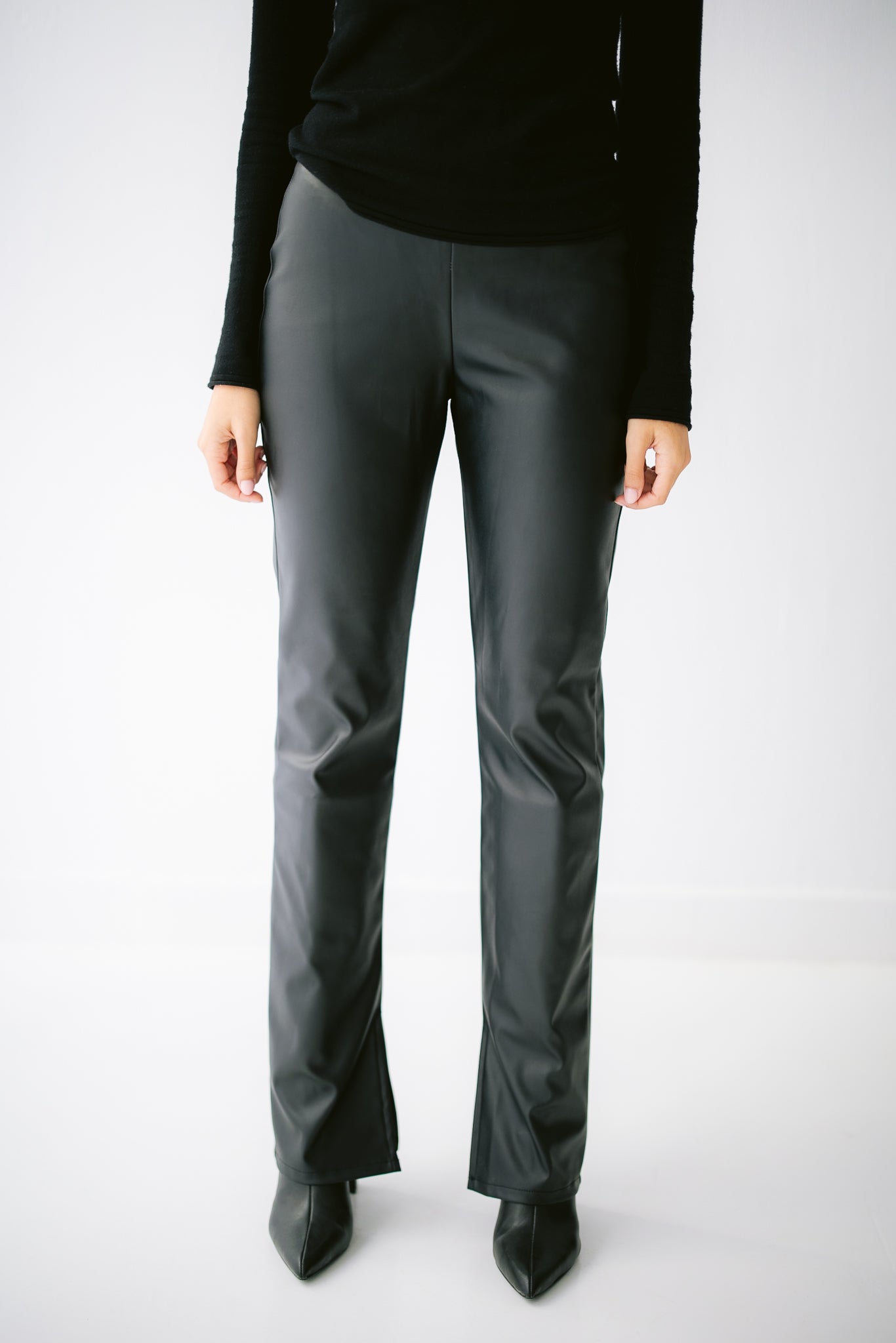 Flared Leather Trousers - Black