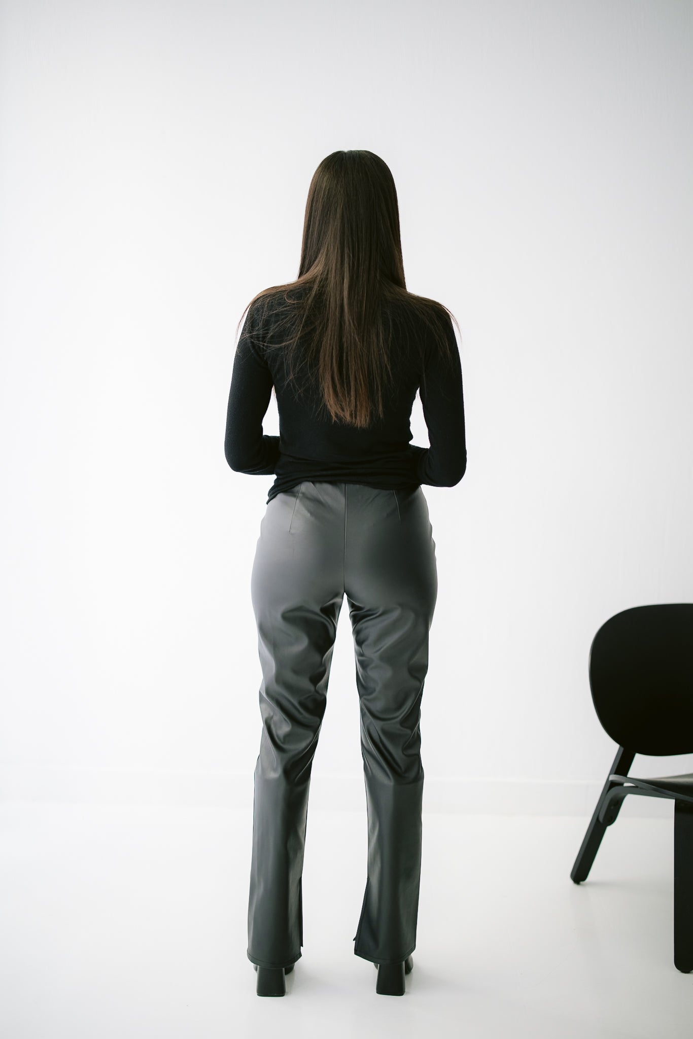 Flared Leather Trousers - Black