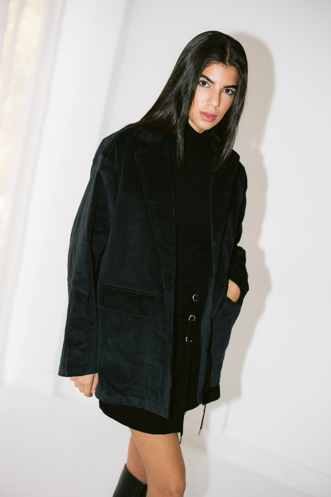 Oversized Suede Blazer - Black