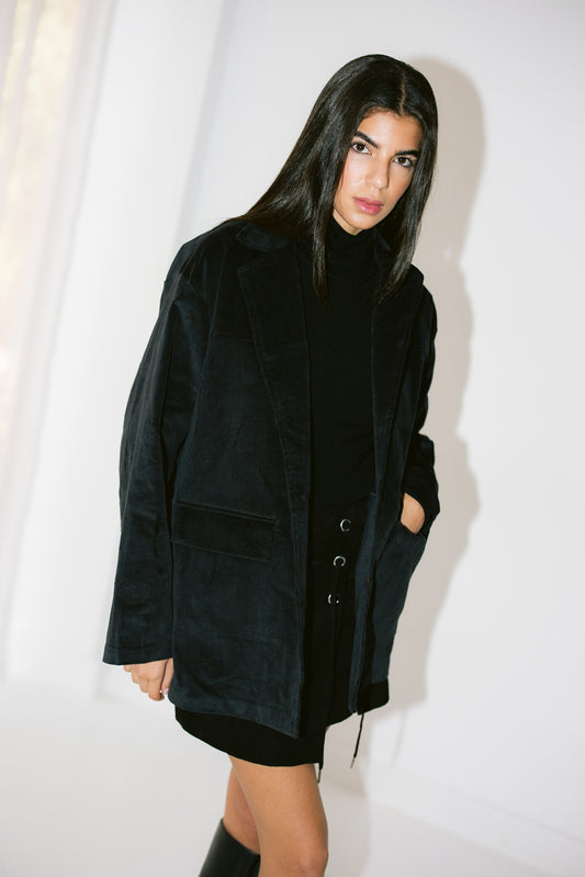 Oversized Suede Blazer - Black
